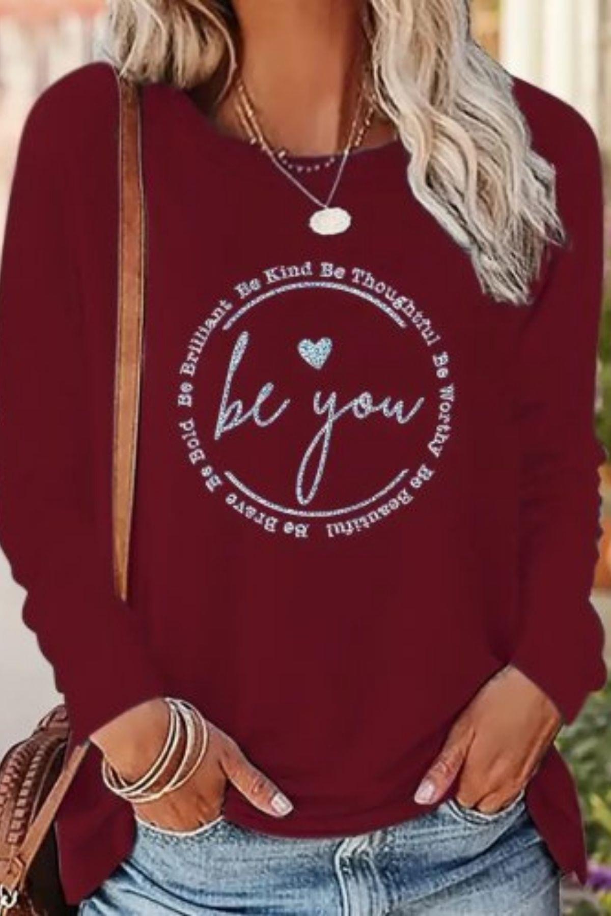 Bisiklet Yaka BeYou Desenli Viskon Bluz Bordo