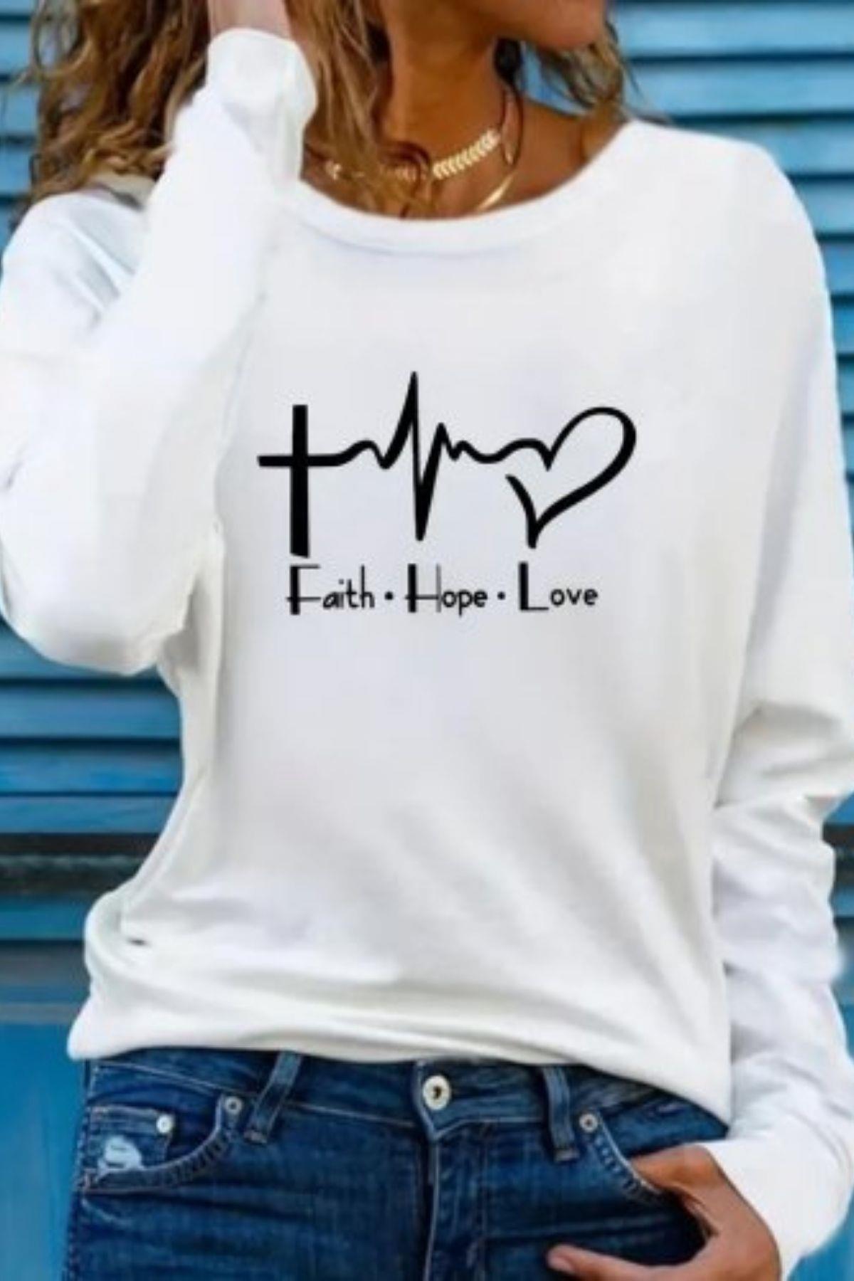 Bisiklet Yaka Desenli Viskon Bluz Beyaz