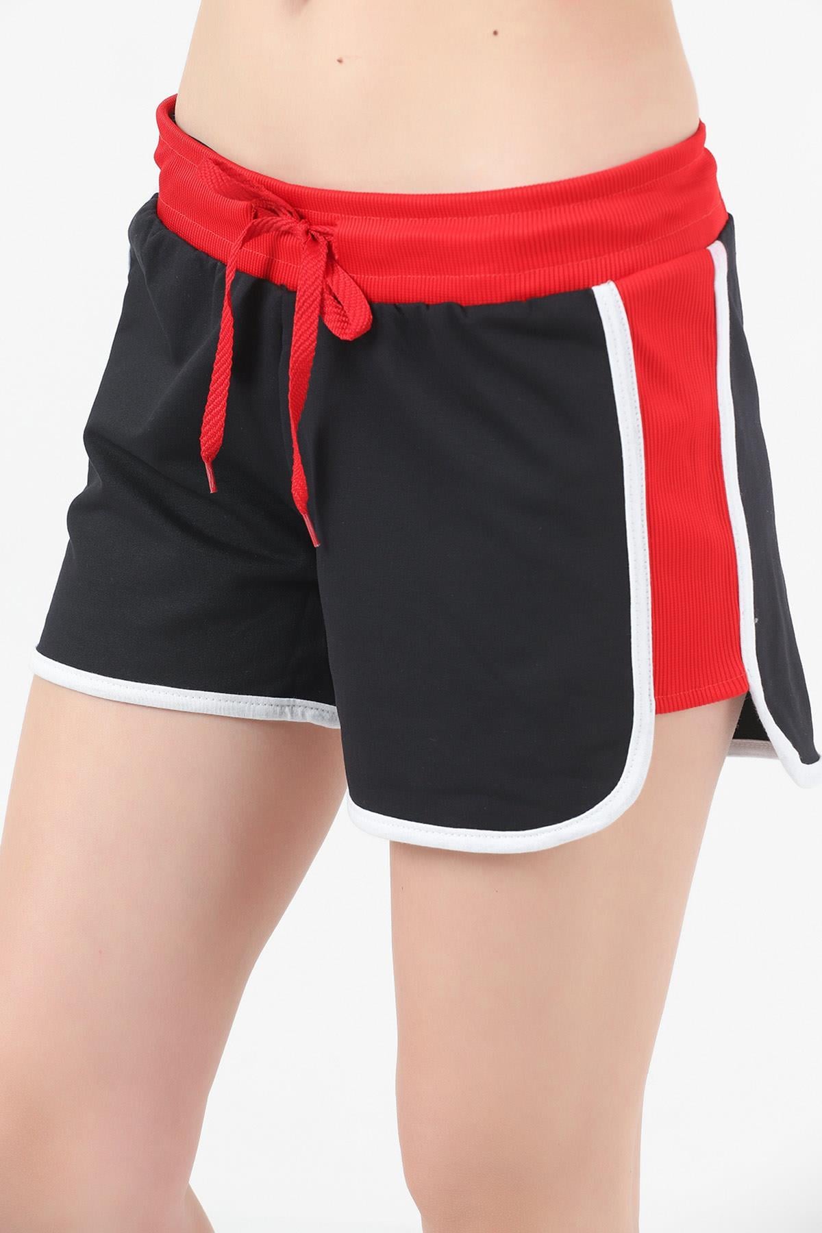 Biyeli Bağcıklı Mini Spor Şort Siyah