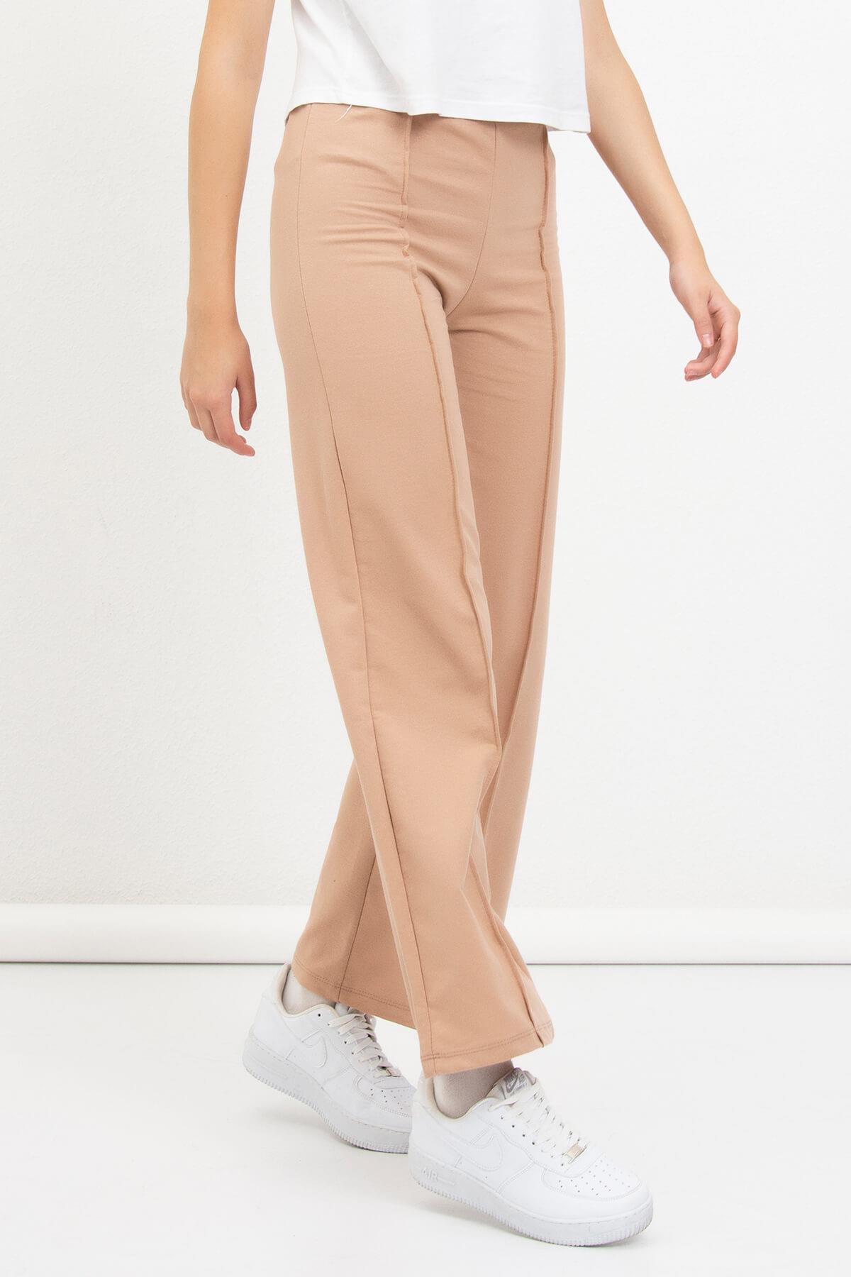 Biyeli Geniş Paça Eşofman Vizon