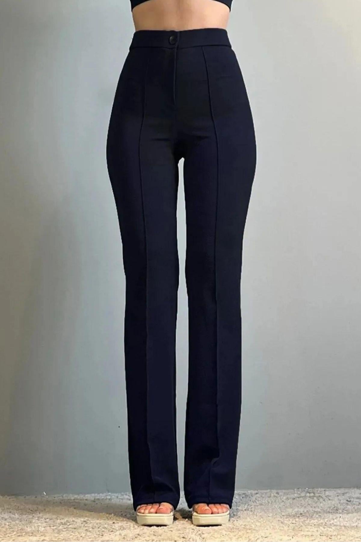 Biyeli Geniş Paça Pantolon Lacivert