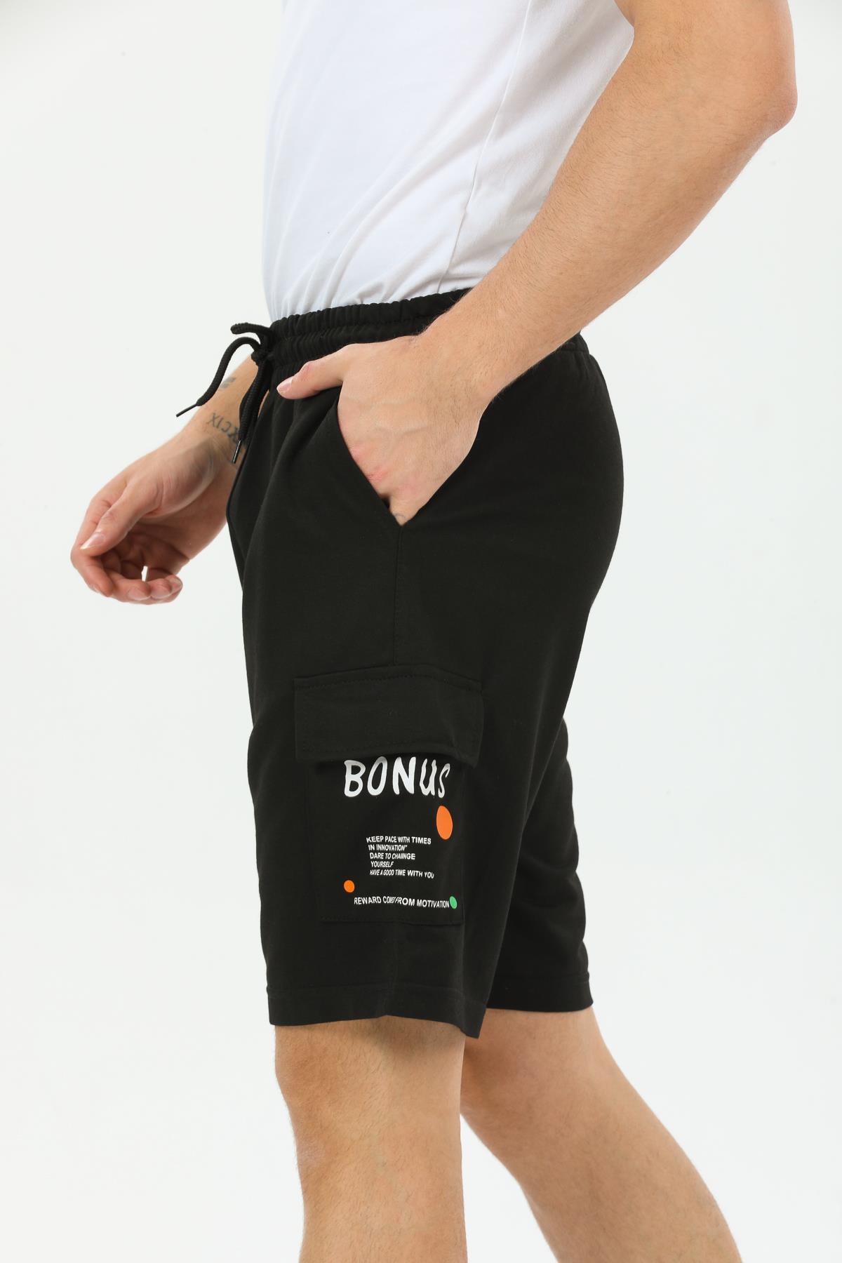 Bonus Kargo Cepli Erkek Penye Şort Siyah