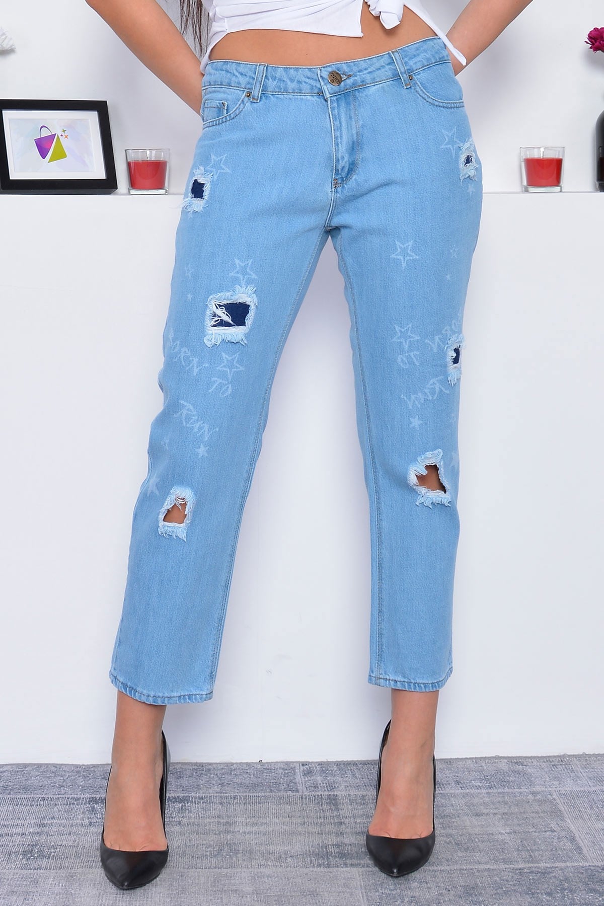 Boyfriend Baskılı Kadın Jean