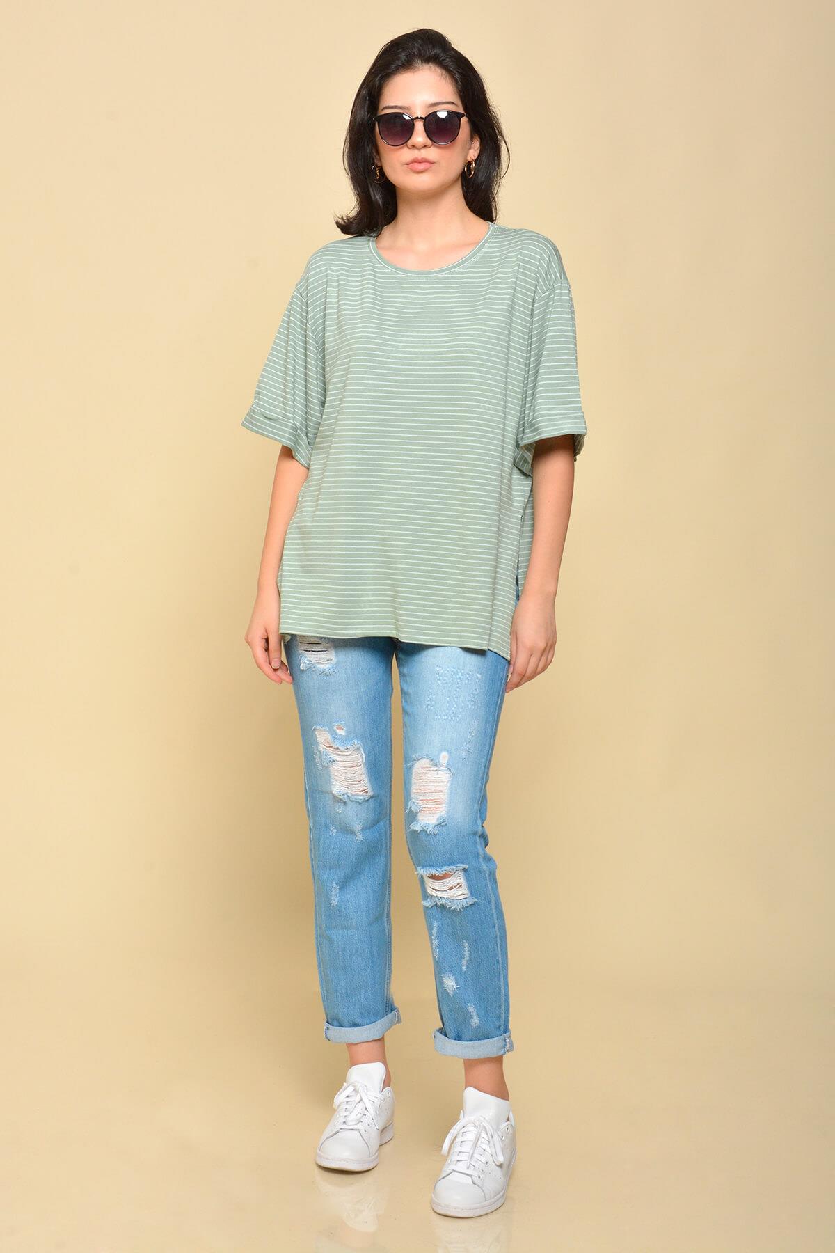 Boyfriend Çizgili T-Shirt Mint