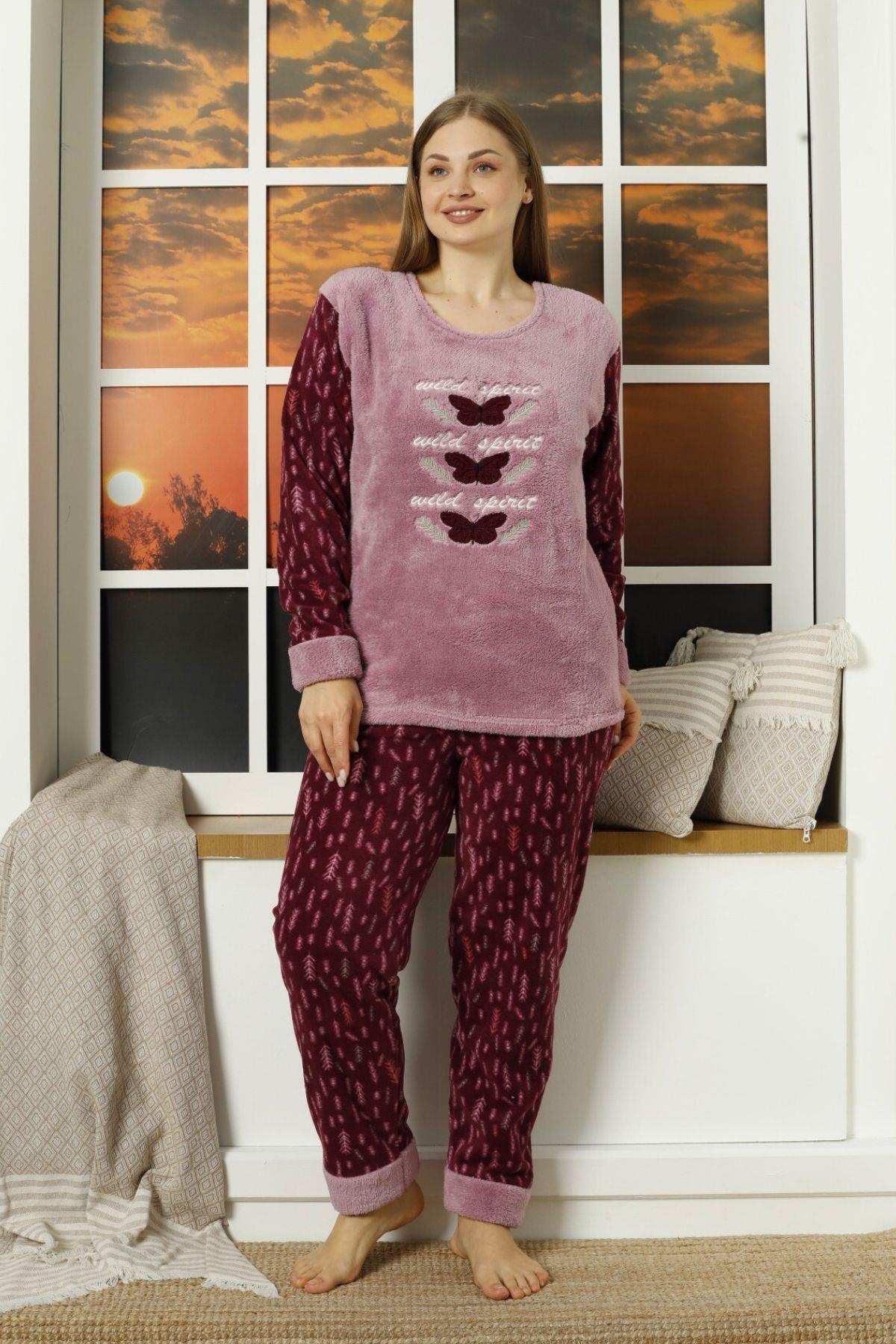 Butterfly Polar Büyük Beden Pijama Takımı Lila