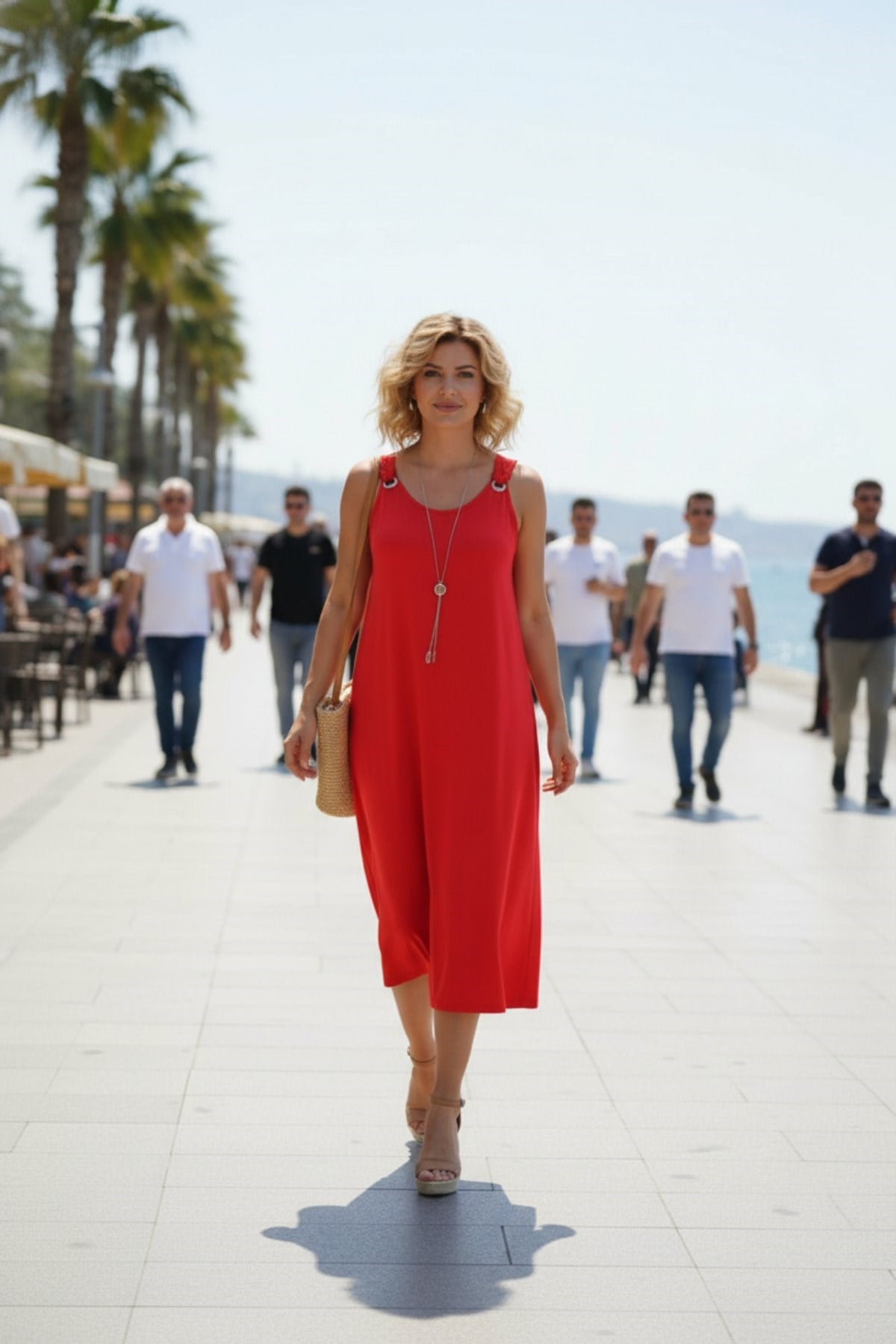 Kuş Gözü Detaylı Midi Aerobin Elbise - Turuncu