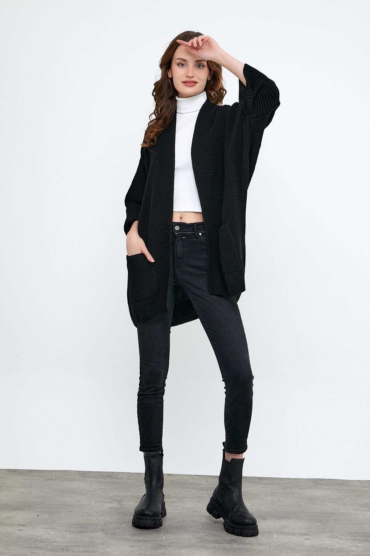 Cepli Fakir Kol Basic Trend Hırka Siyah
