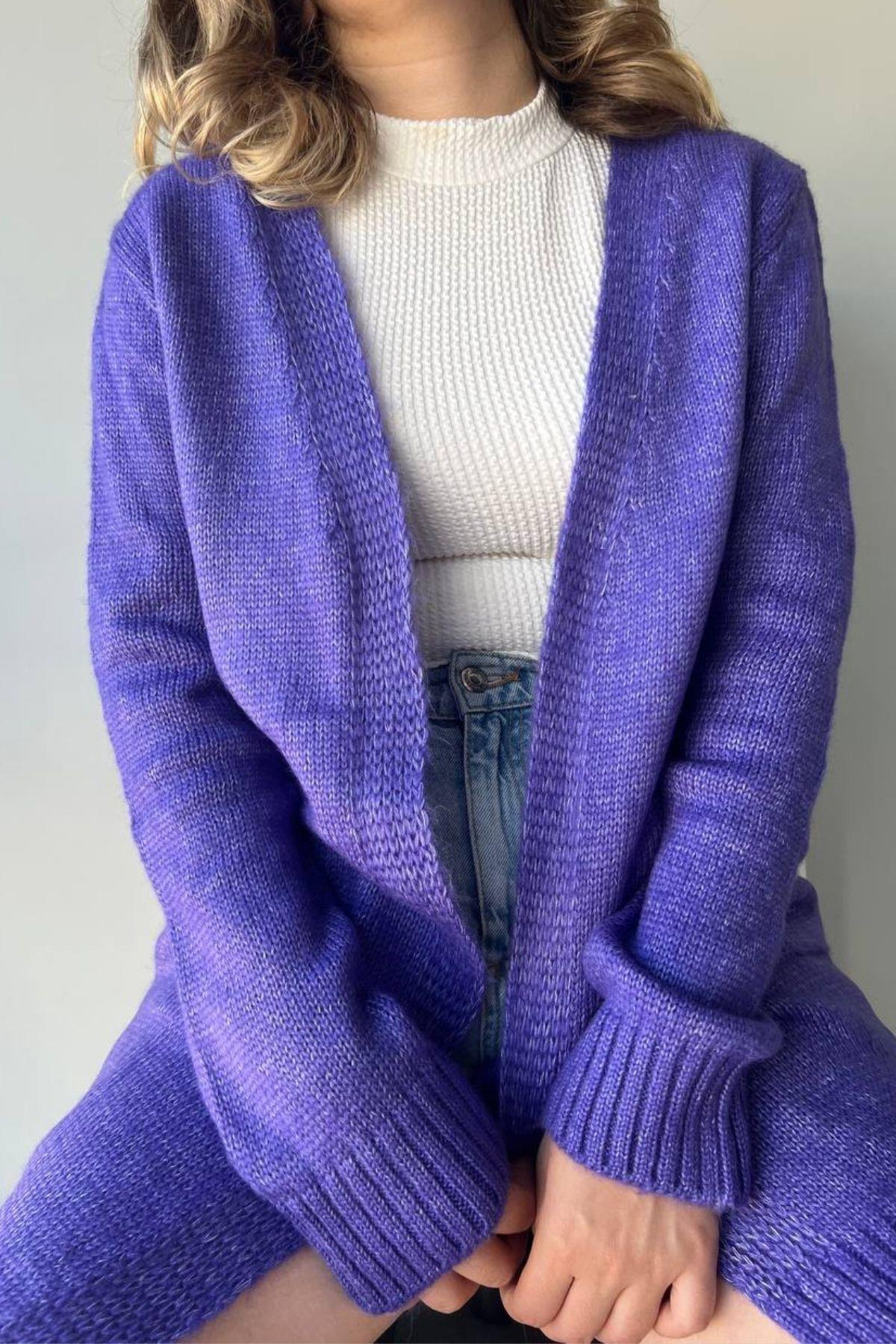 Cepli Uzun Hırka Mor