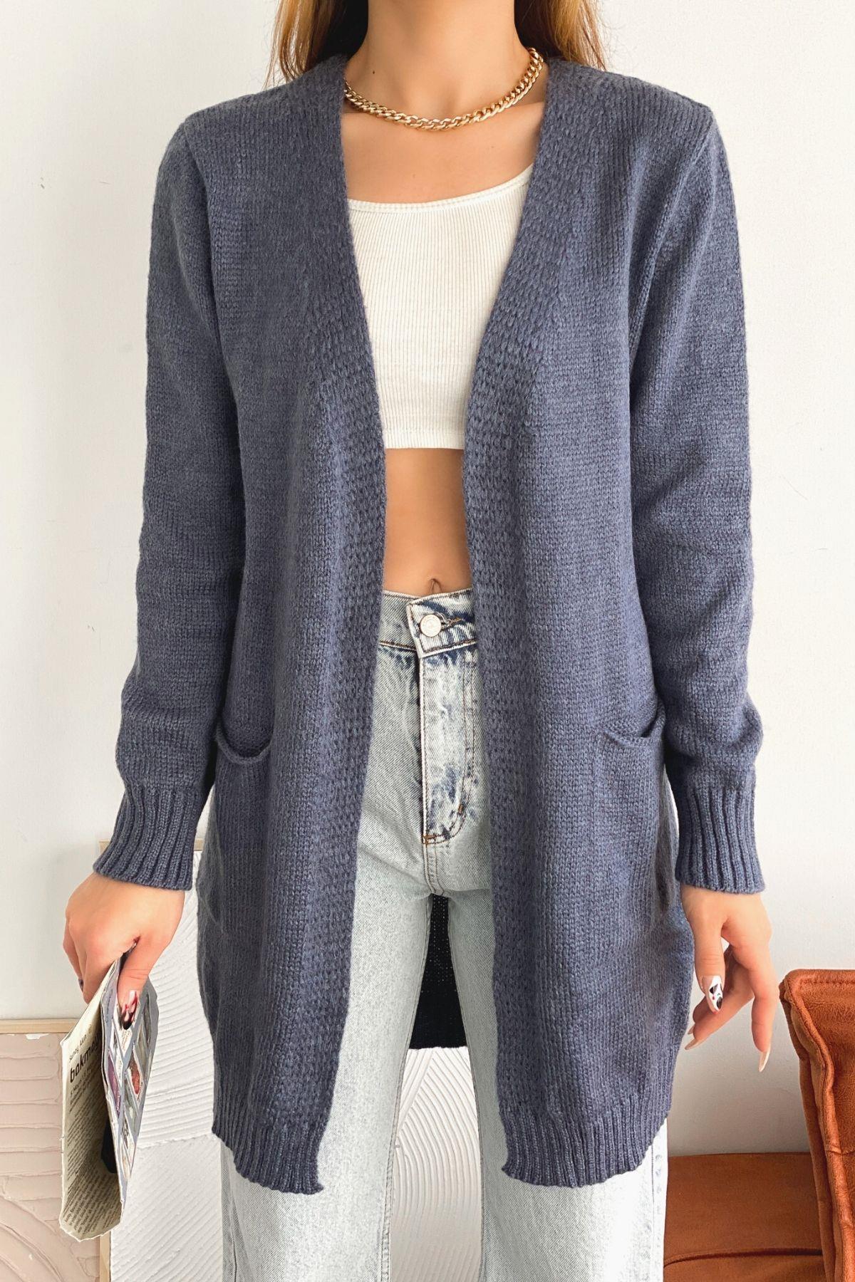 Cepli Uzun Hırka Petrol