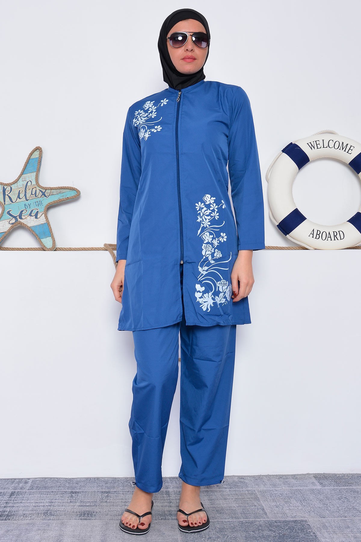 Çiçek Baskılı Tam Tesettür Mayo