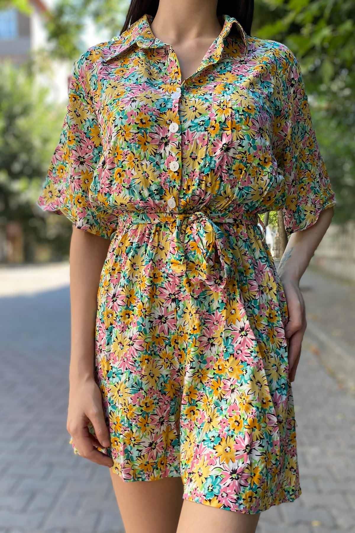 Çiçekli Çıtır Desen Tulum Sarı