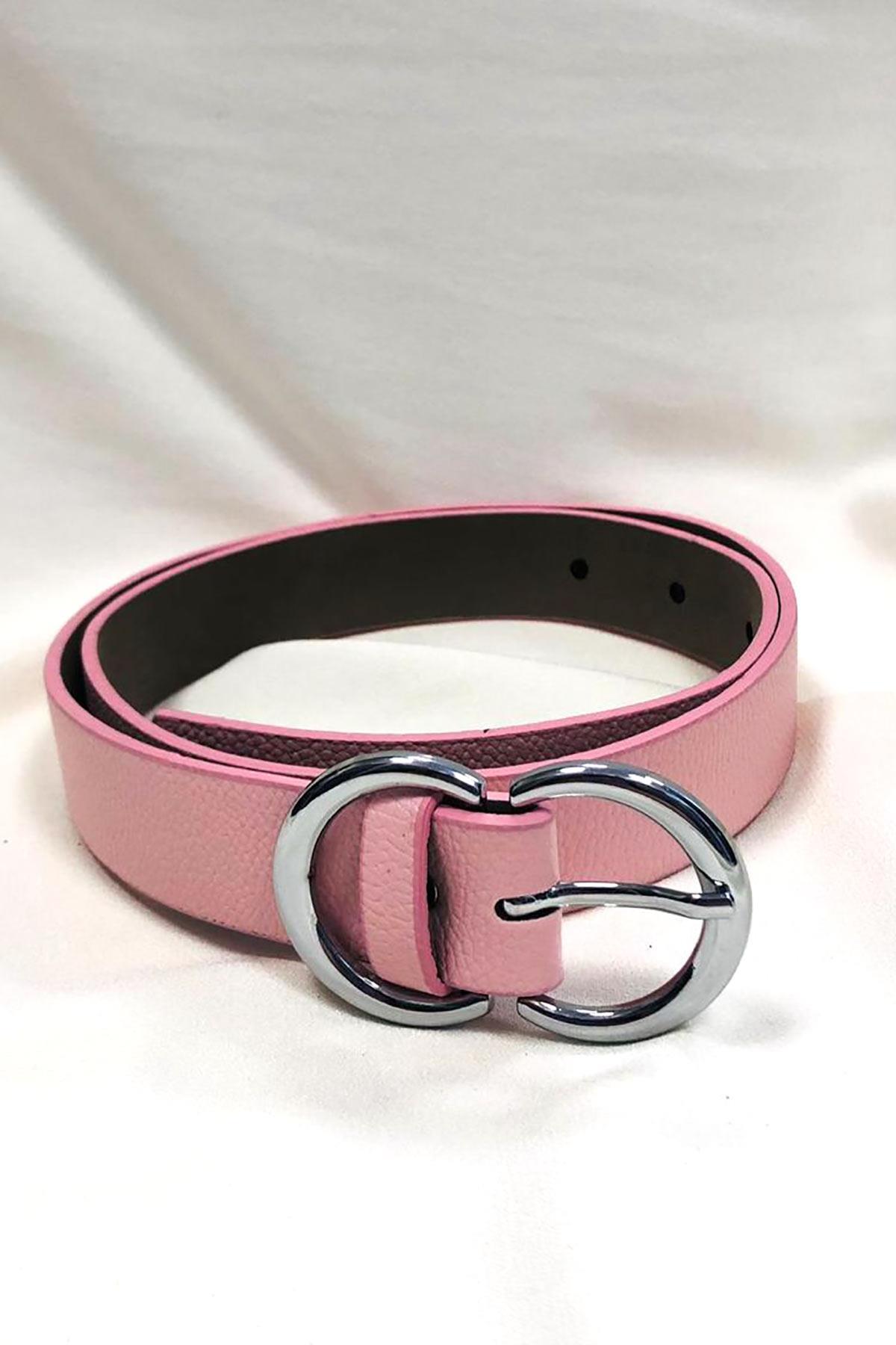 Çift Tokalı Düz Kadın Kemer Pudra