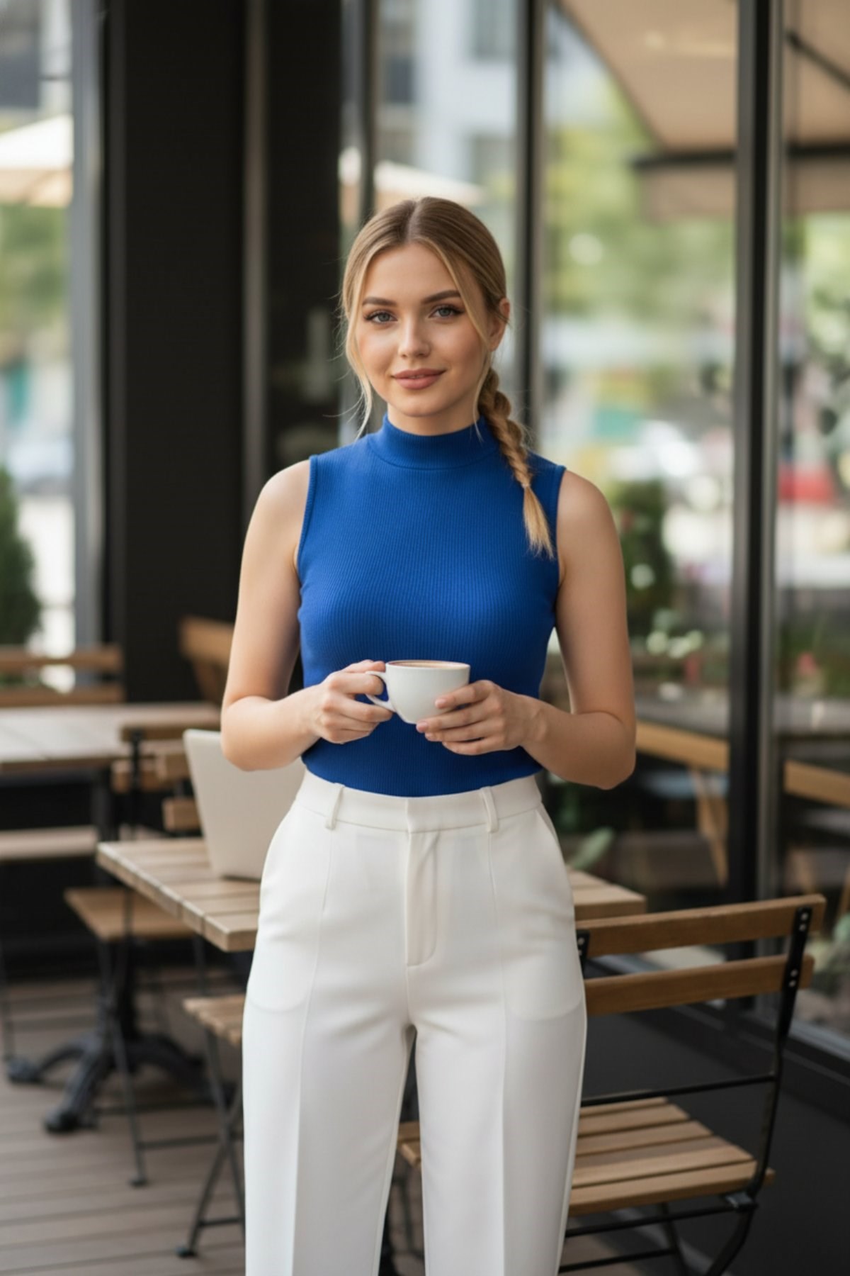 Kolsuz Balıkçı Yaka Kaşkorse Bluz - Saks