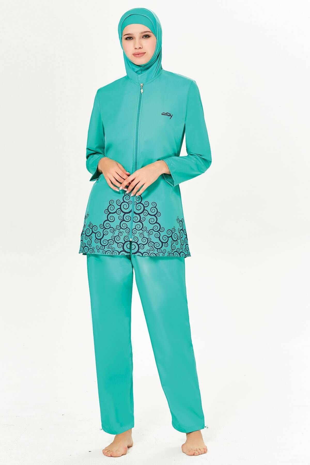 Desenli Tesettür Mayo Mint