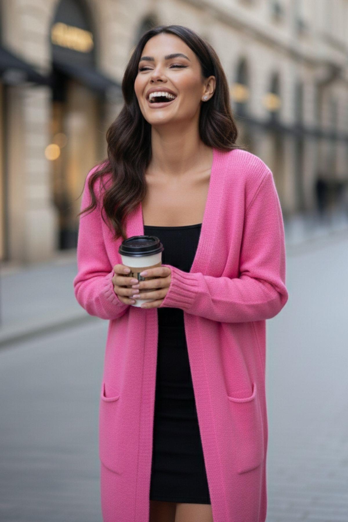 Pembe City Vibe Oversize Uzun Hırka