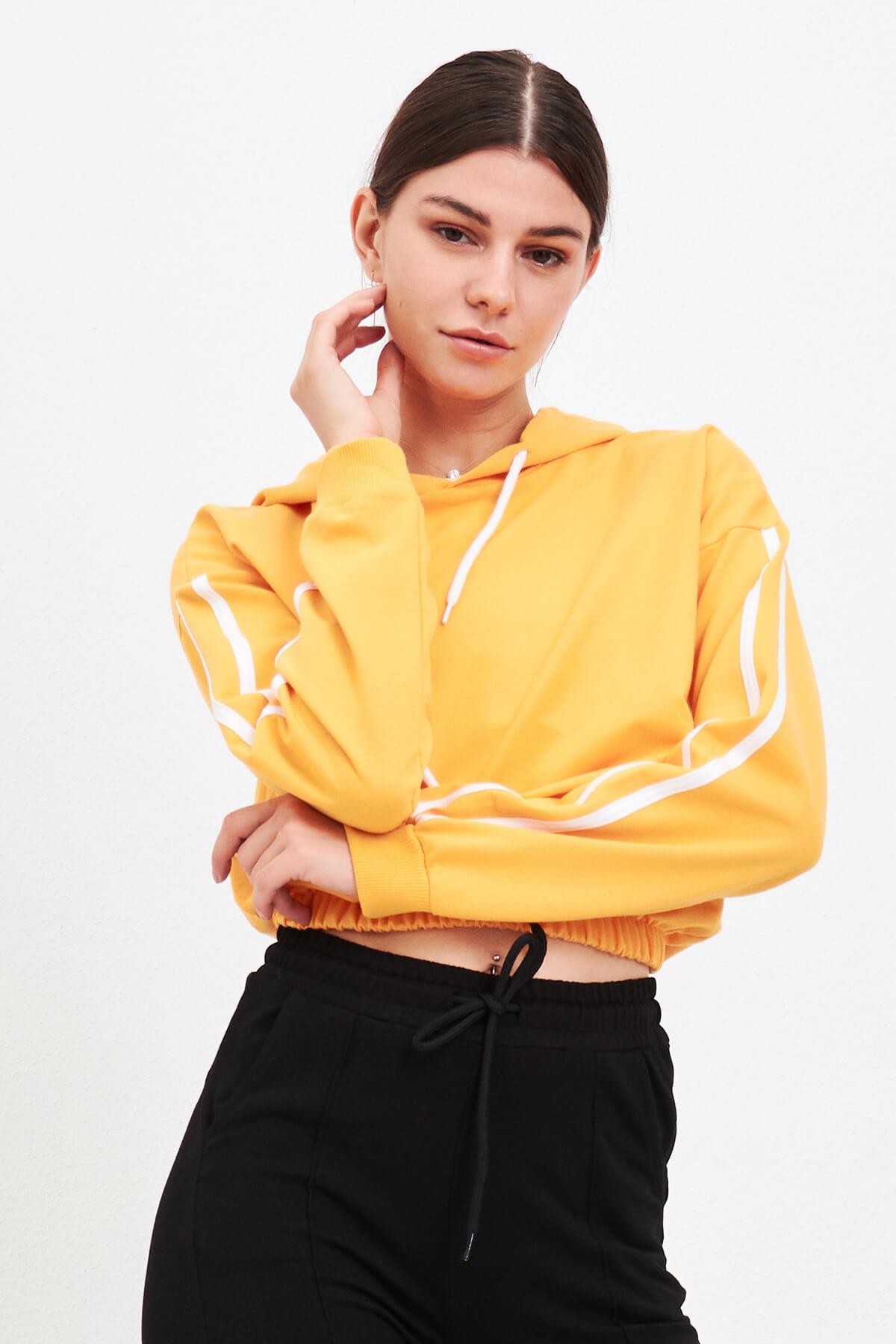 Eteği Lastikli Sweatshirt Hardal