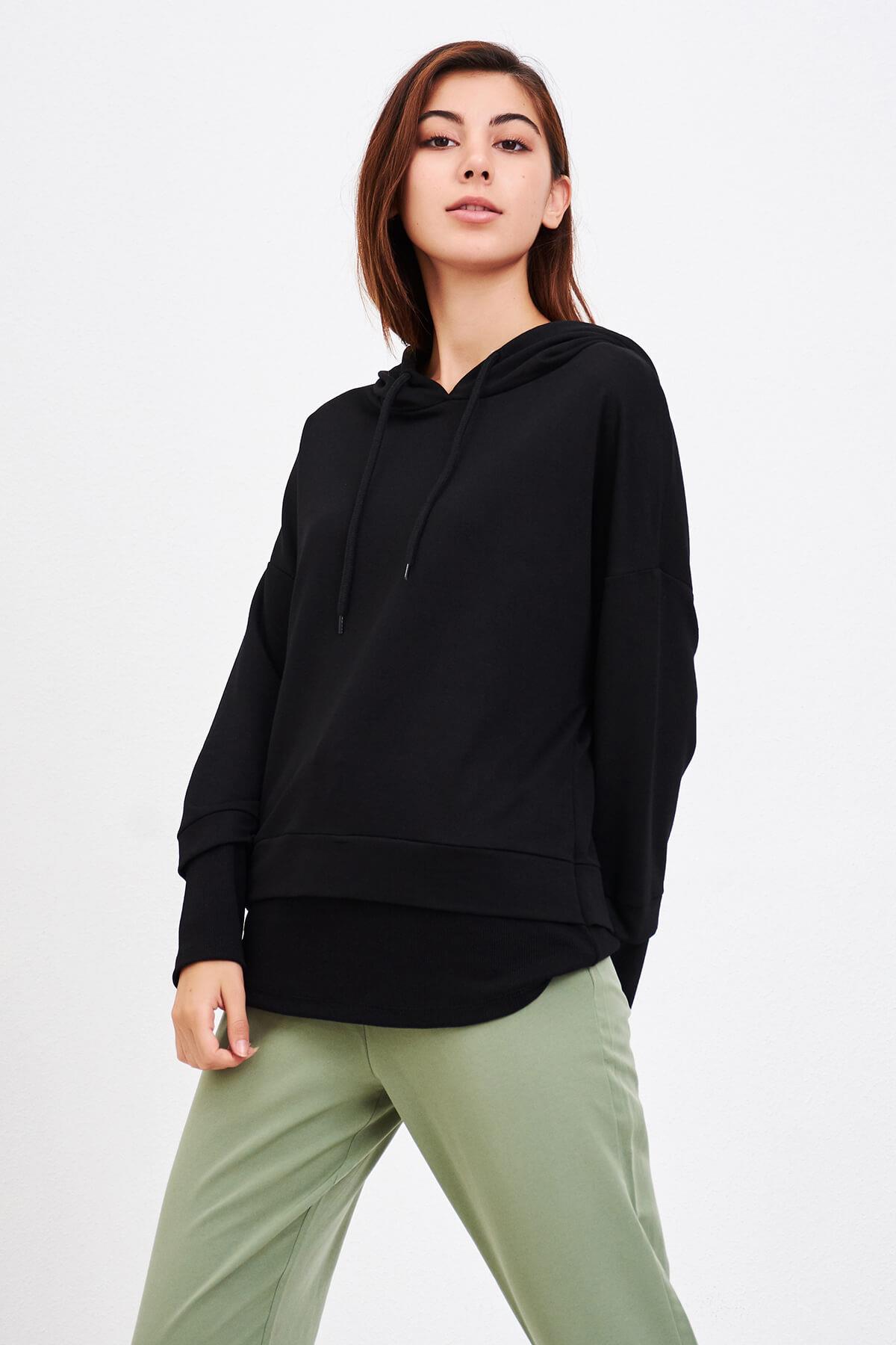 Etek Ve Kol Garnili Sweatshirt Siyah