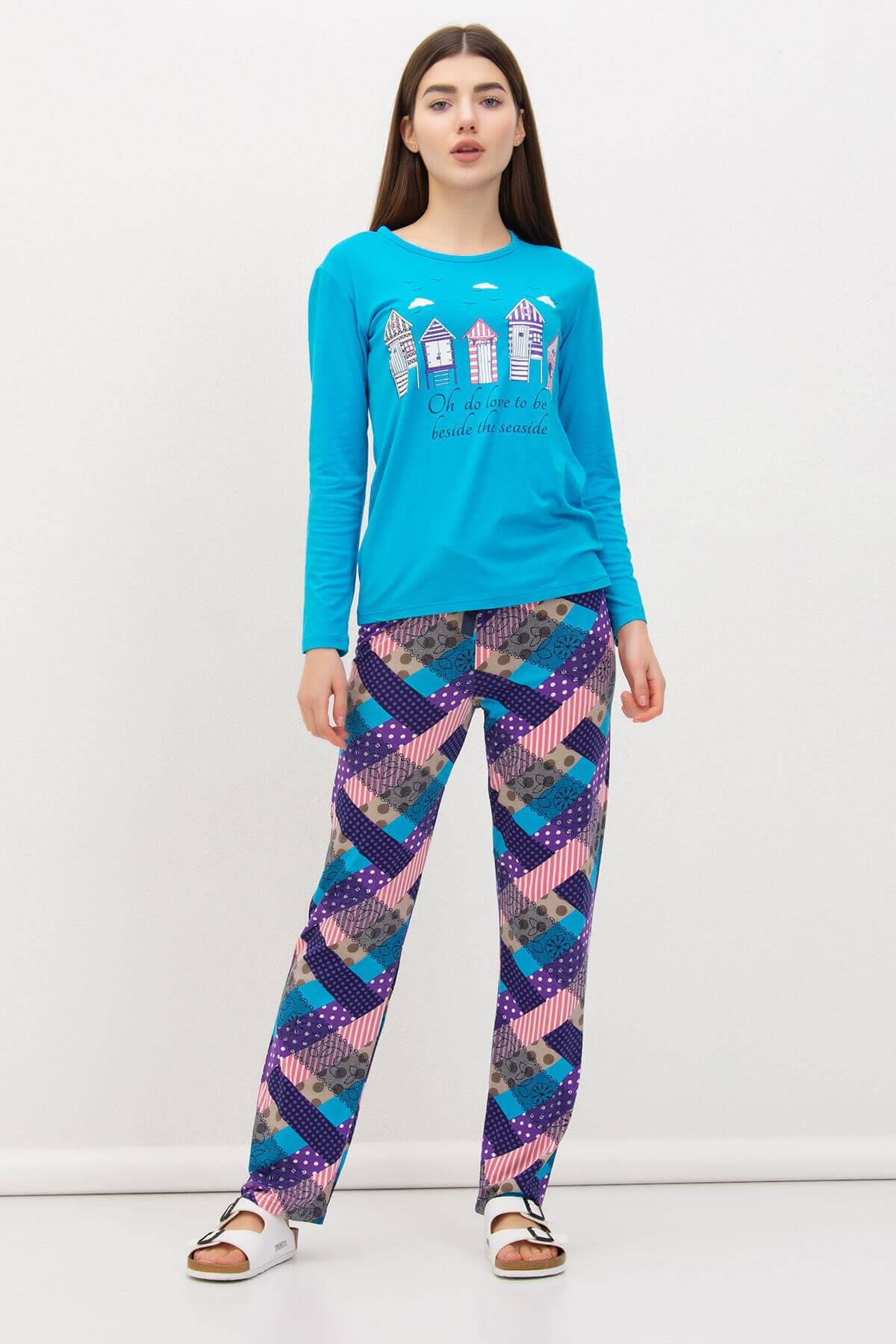 Ev Detaylı Pijama Takımı Mavi