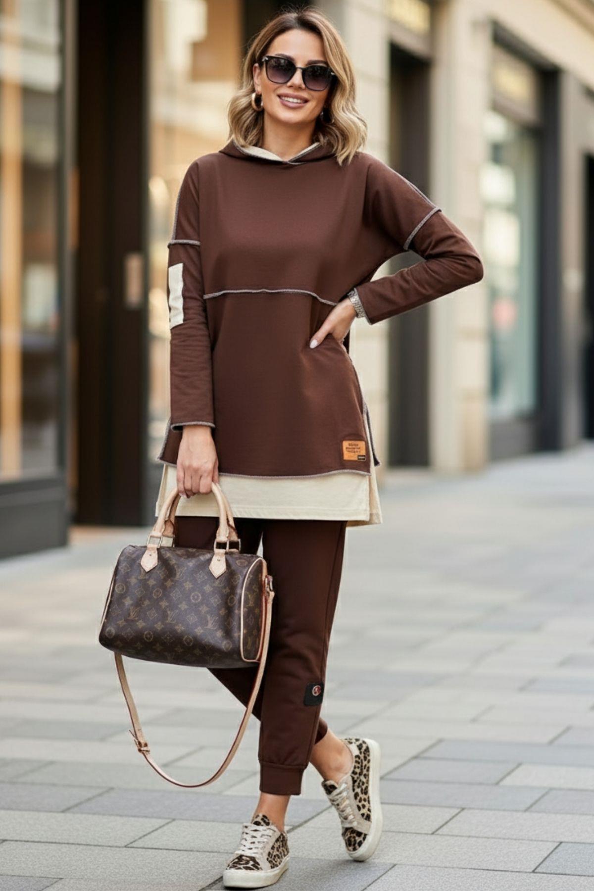 Uzun Kollu İki İplik Takım Kahve