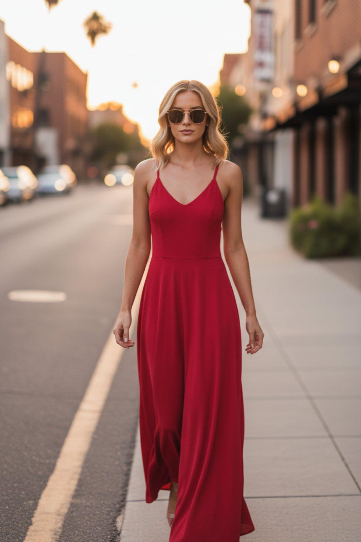 Sırt Detaylı Çapraz Askılı Maxi Boy Aerobin Elbise - Kırmızı