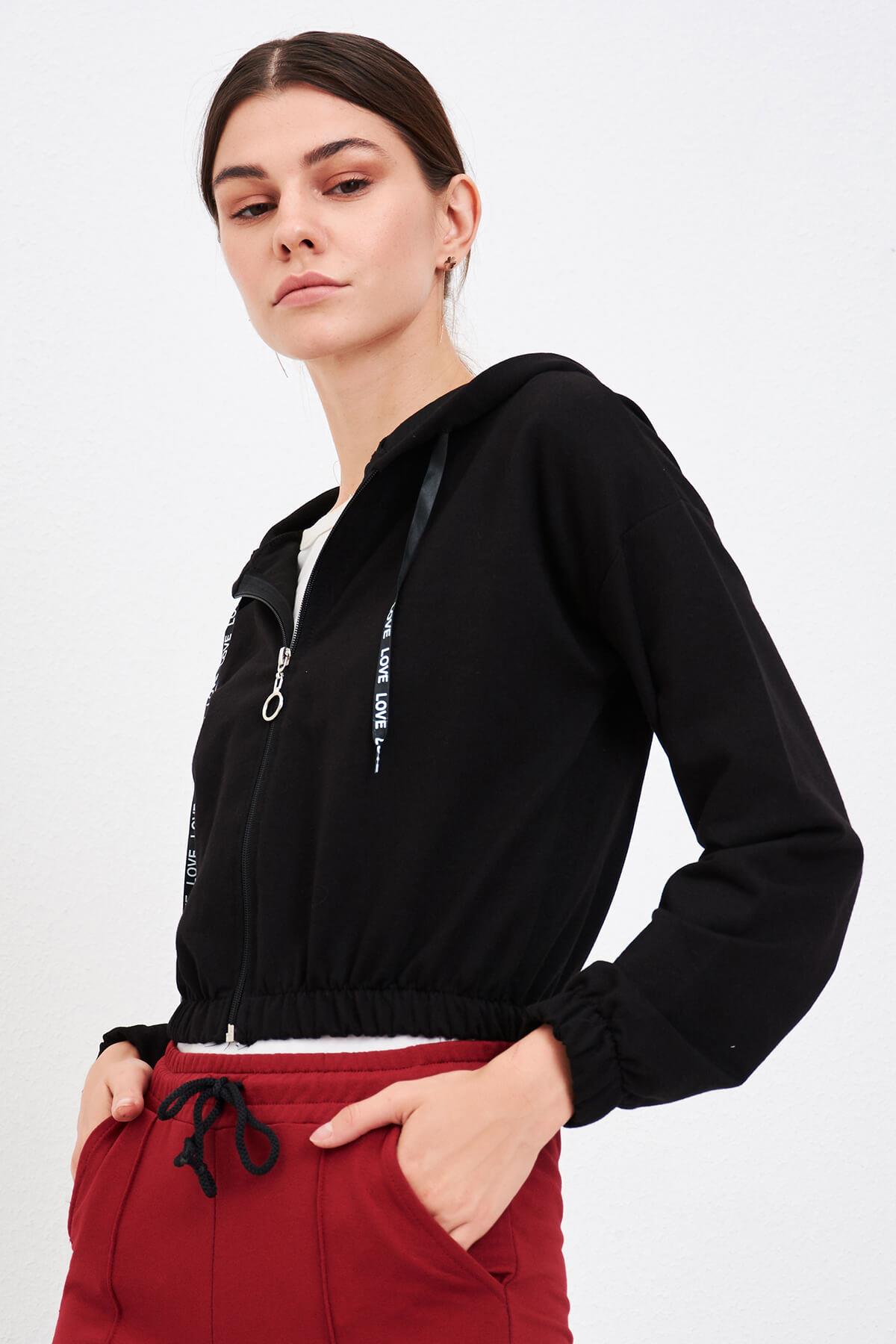 Fermuarlı Kapüşonlu Sweat Siyah