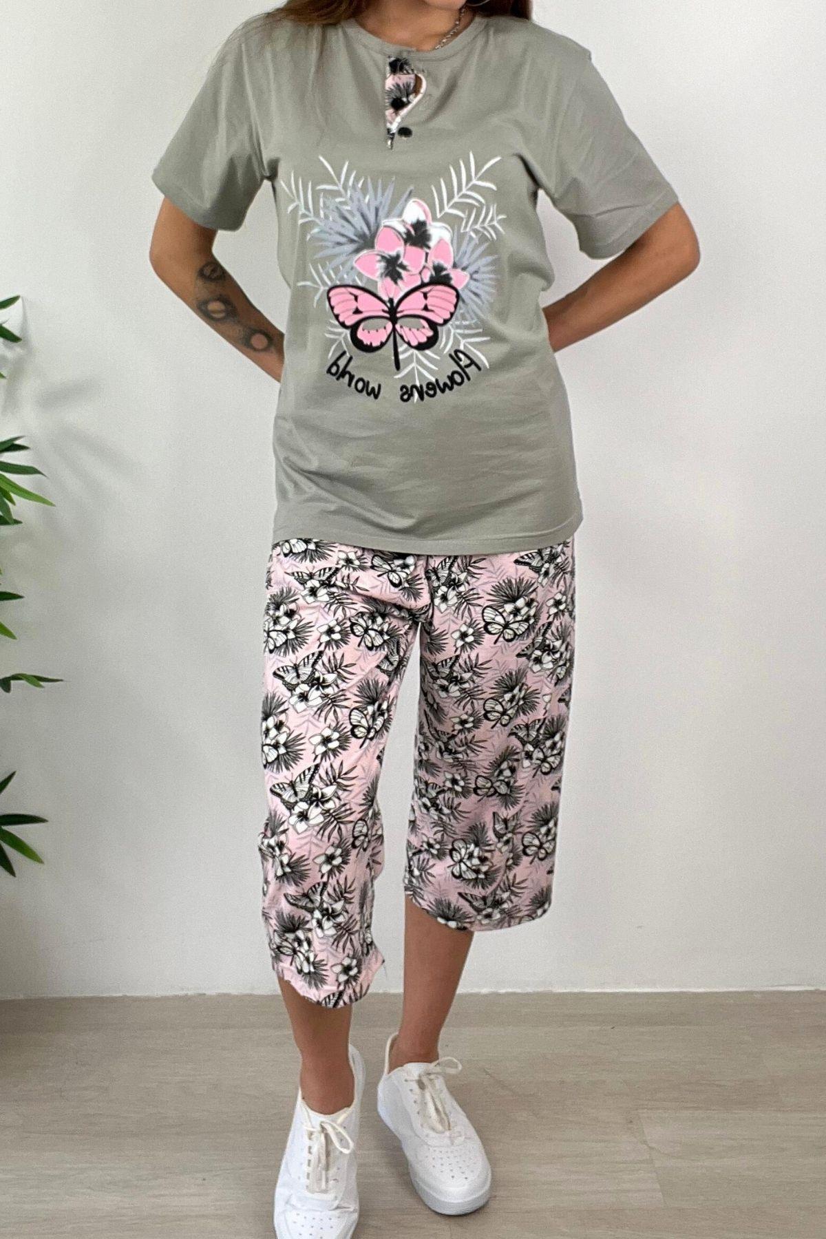Flowers Kaprili Büyük Beden Pijama Takımı