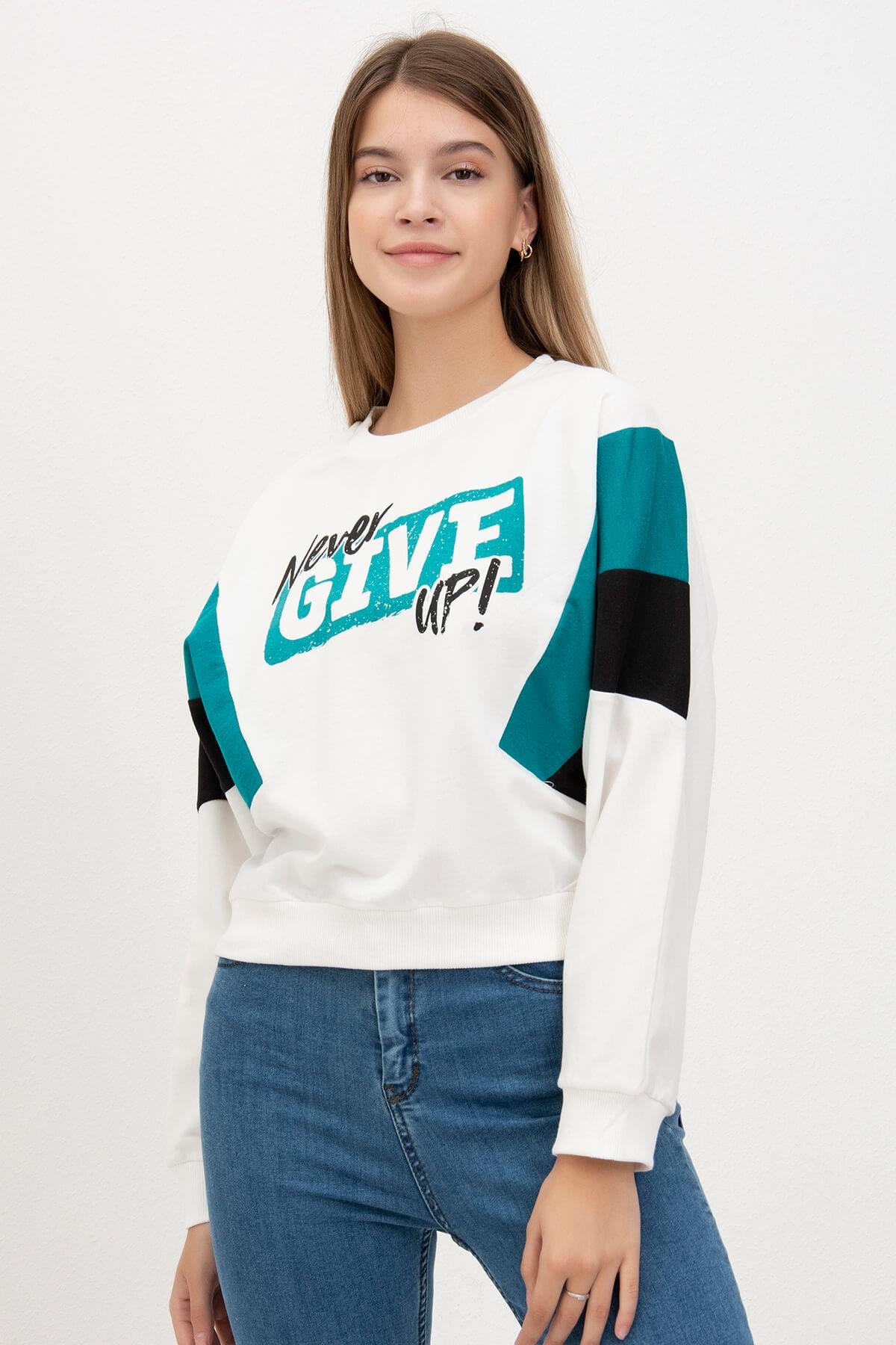 Give Up Baskılı Sweat Yeşil