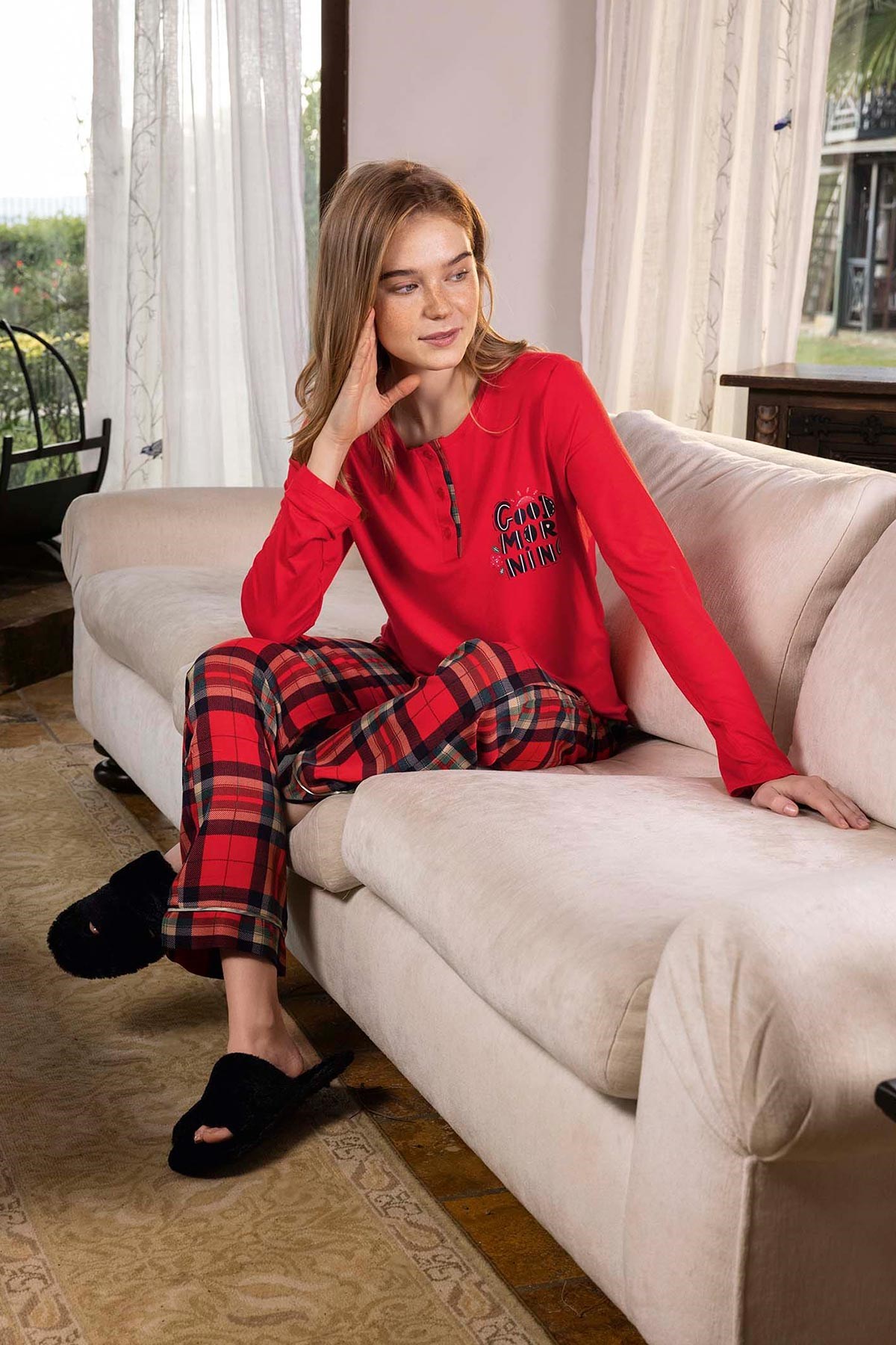 Good Morning Viskon Kırmızı Pijama Takımı