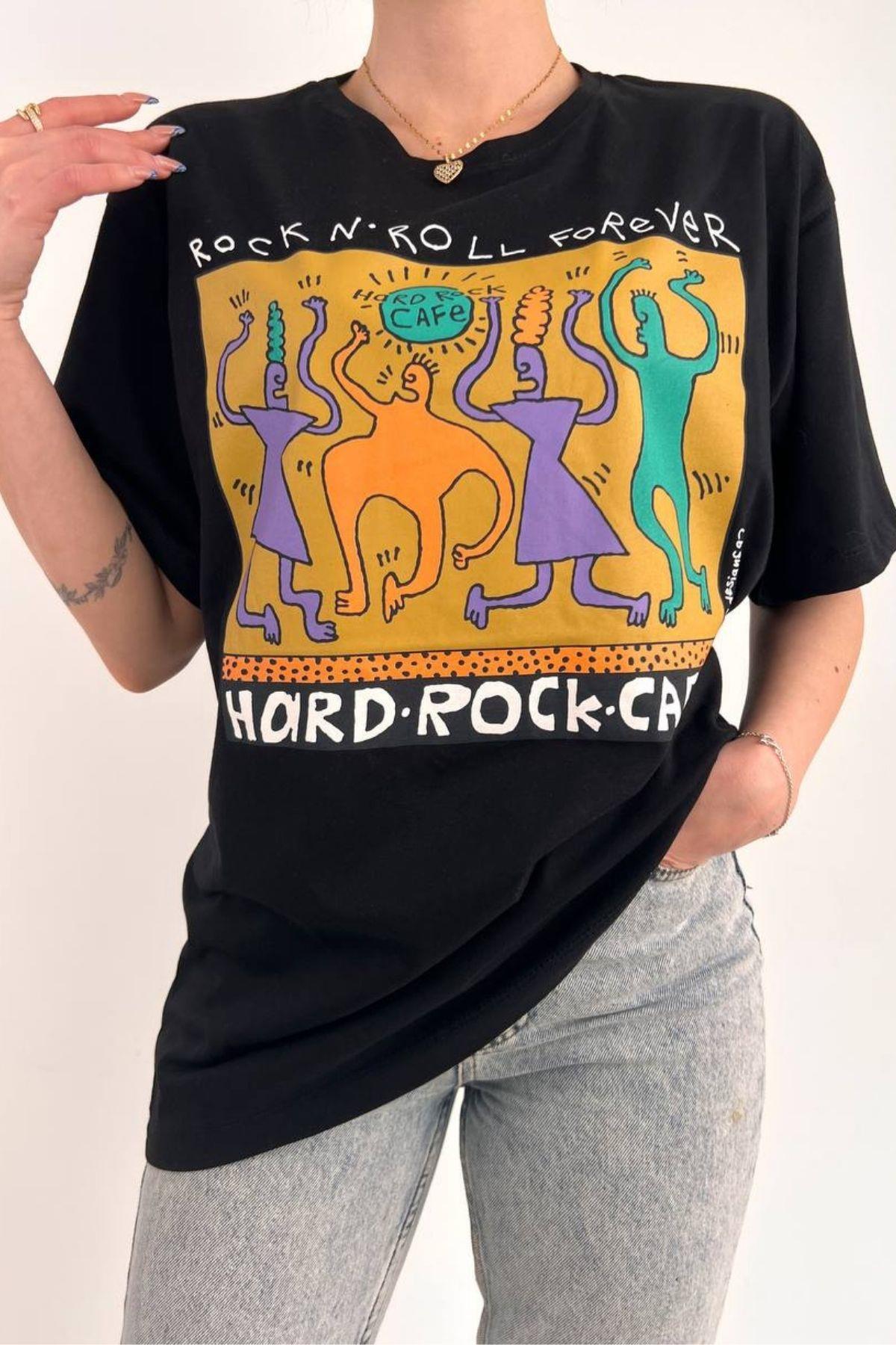 Hard Rock Baskılı Basic Kısa Kollu T-Shirt Siyah