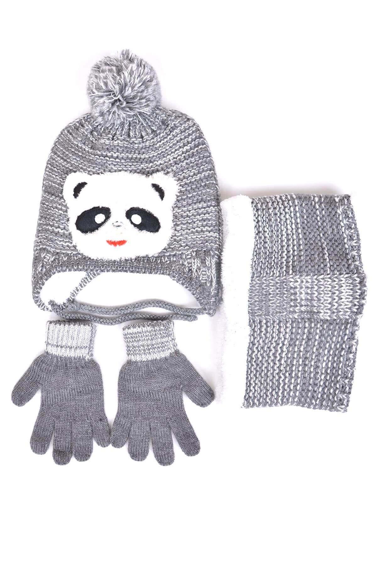İçi Peluşlu Unisex Çocuk Boyunluk Bere Eldiven Takım