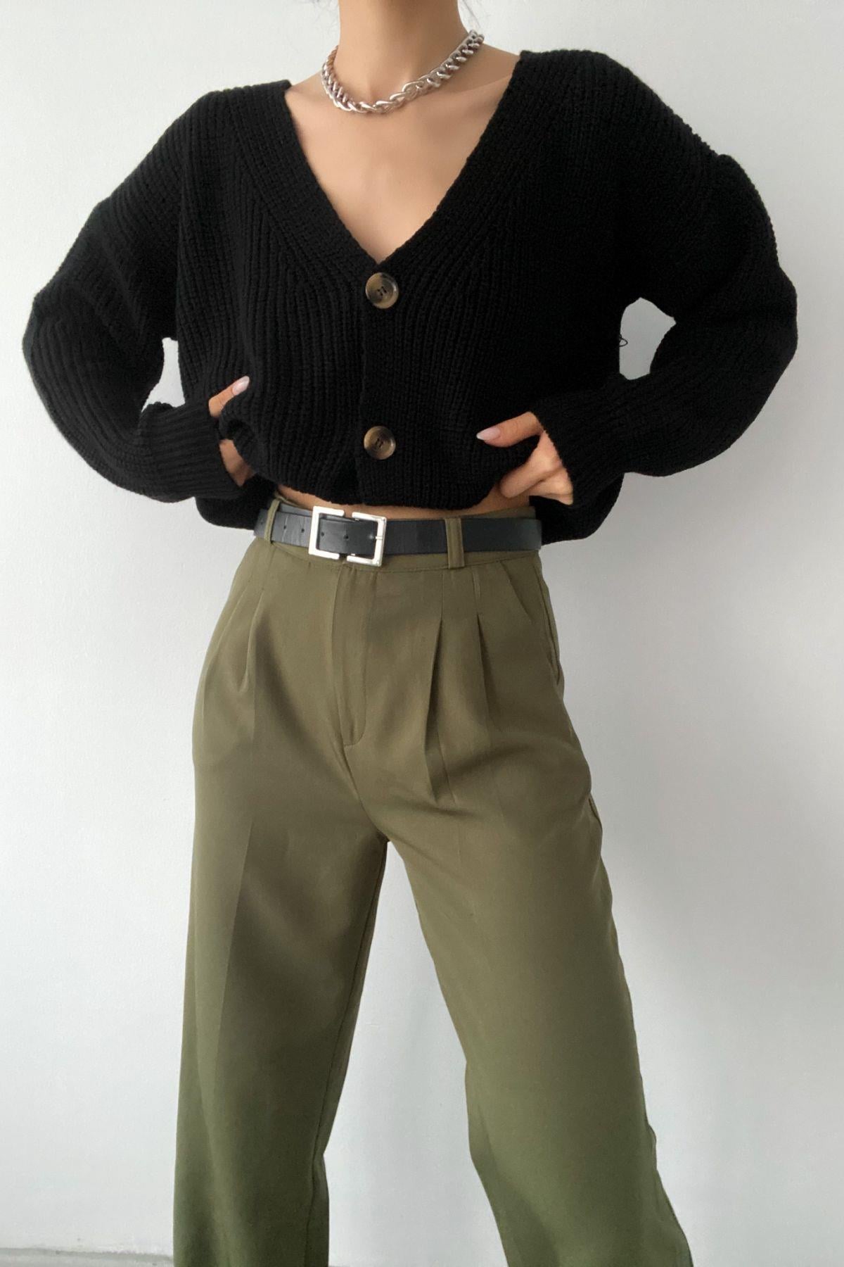 Isabel Düğmeli Trend Hırka Siyah