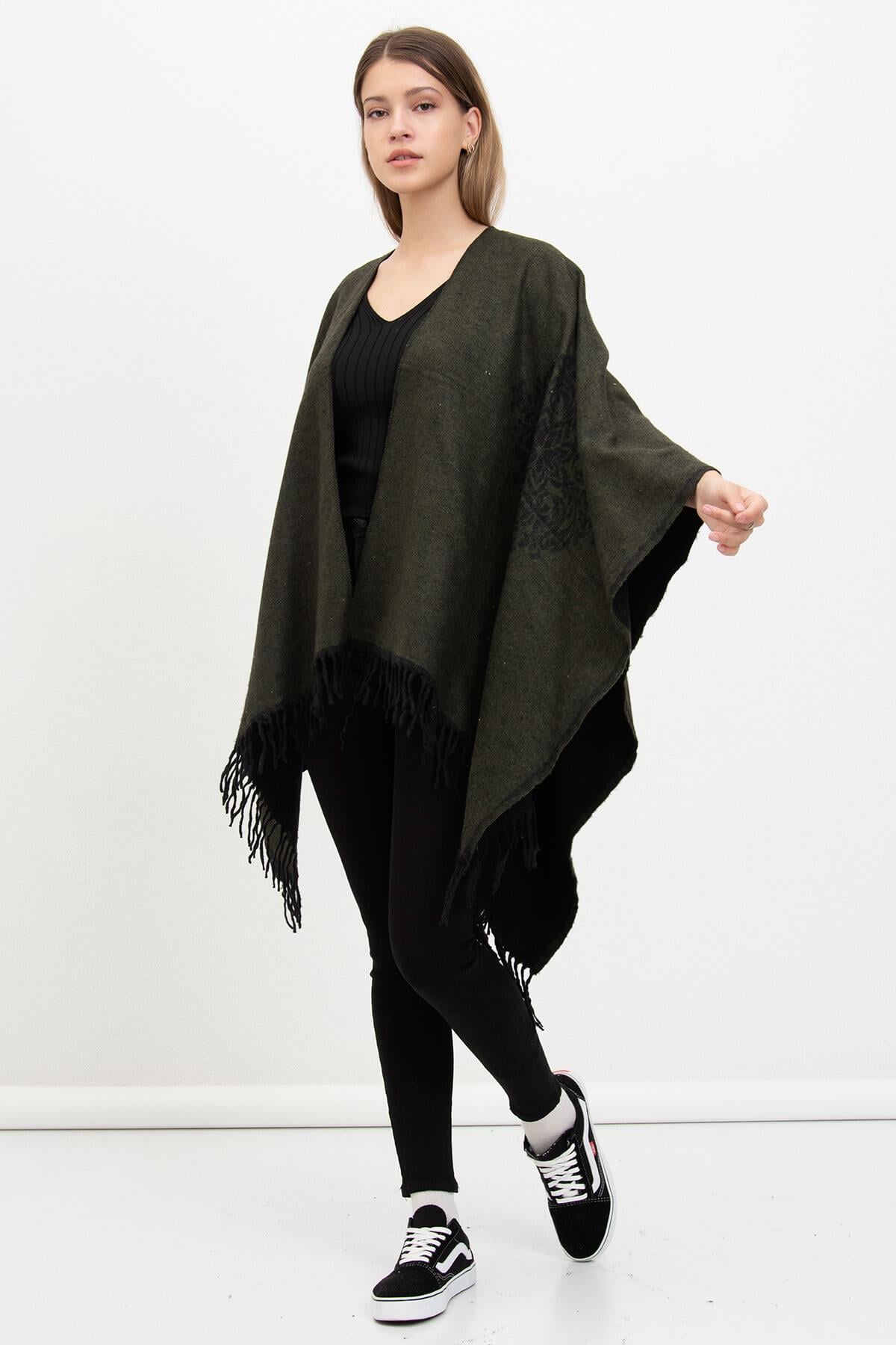 Kadın Çift Taraflı Şal Panço