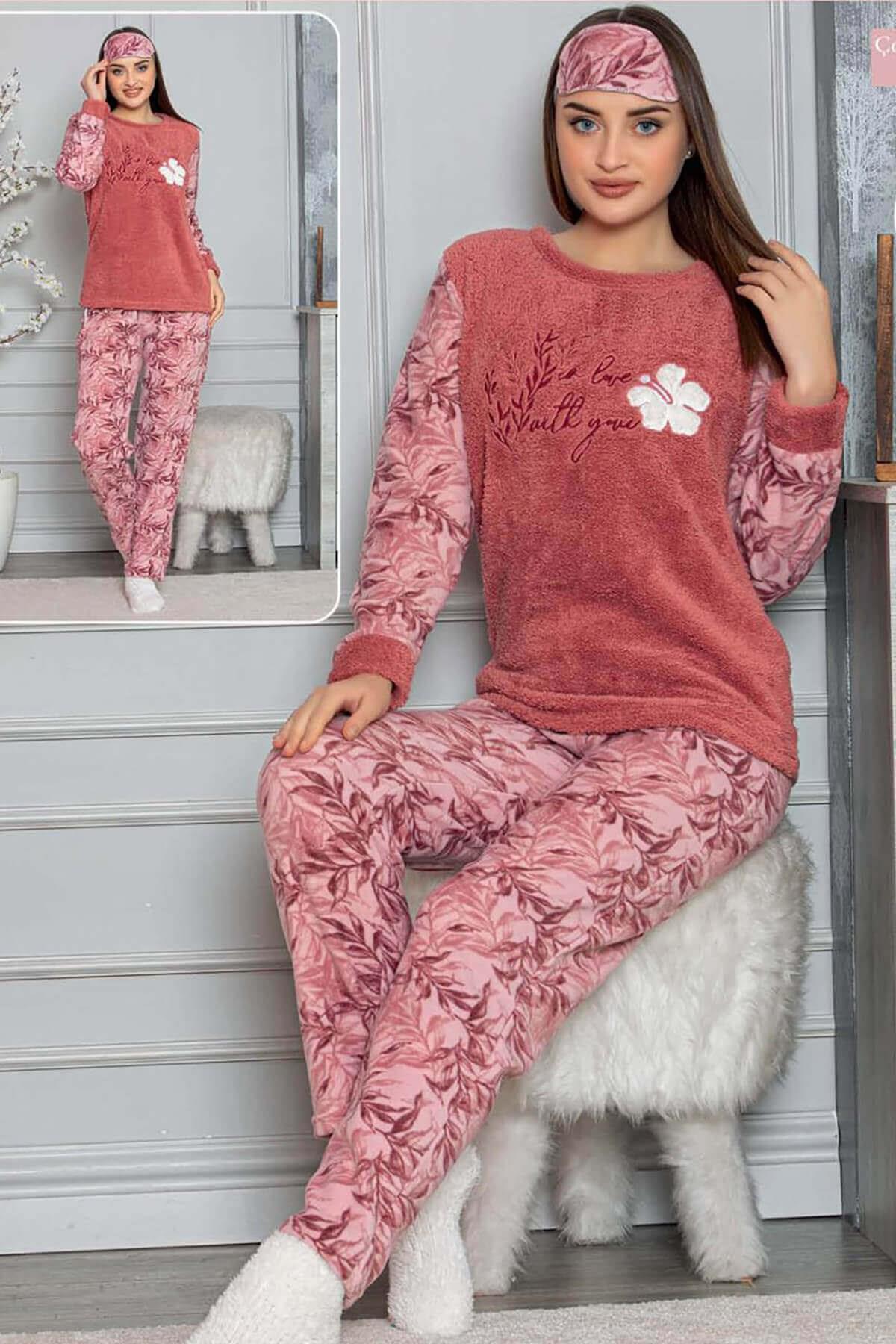 Kadın Gül Kurusu Polar Pijama Takımı
