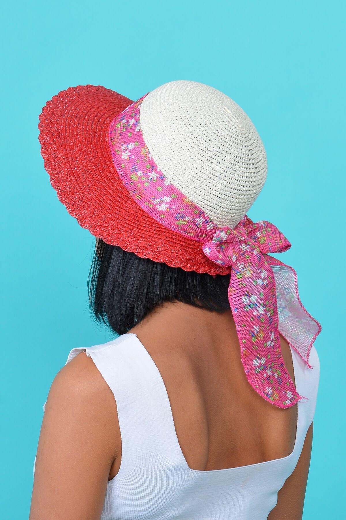 Kadın Hasır Şapka Kırmızı