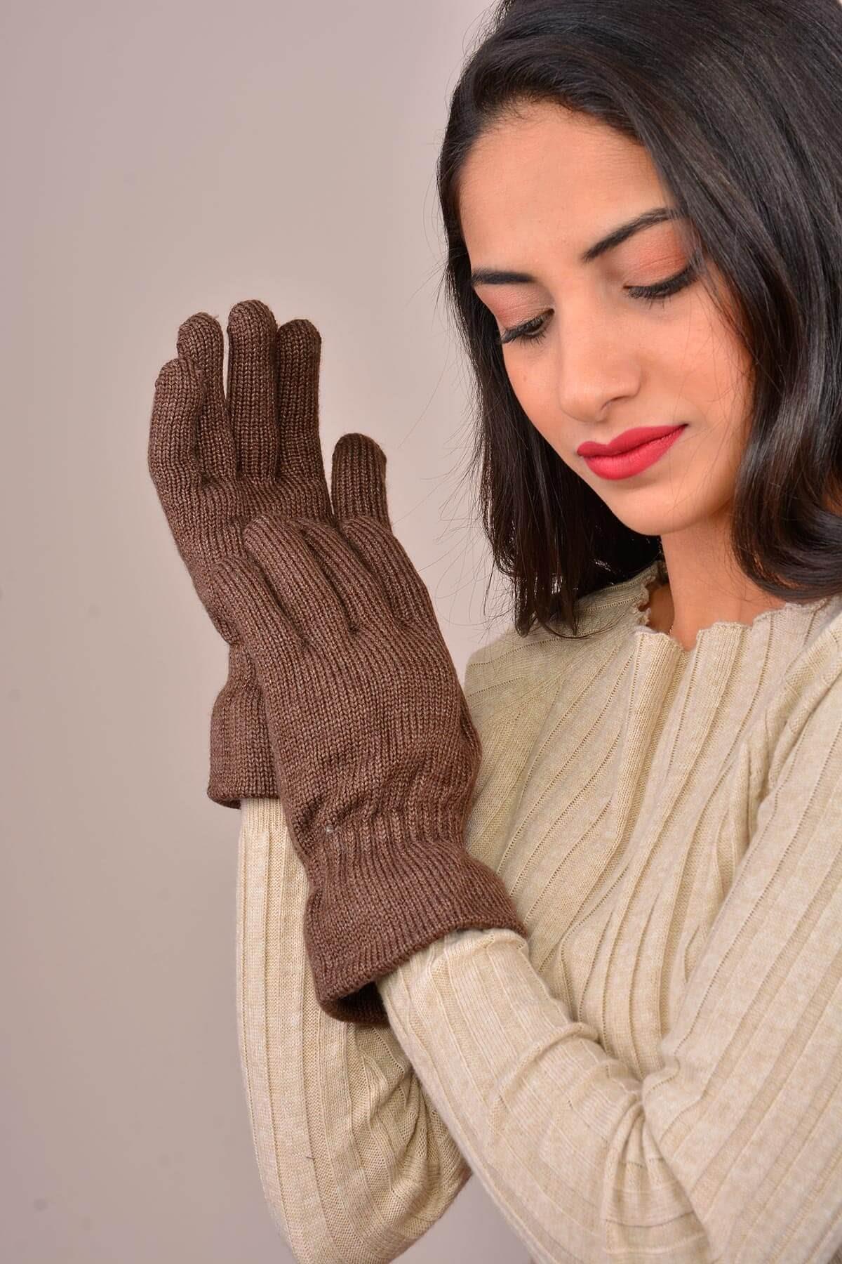 Kadın Örgü Eldiven Kahve