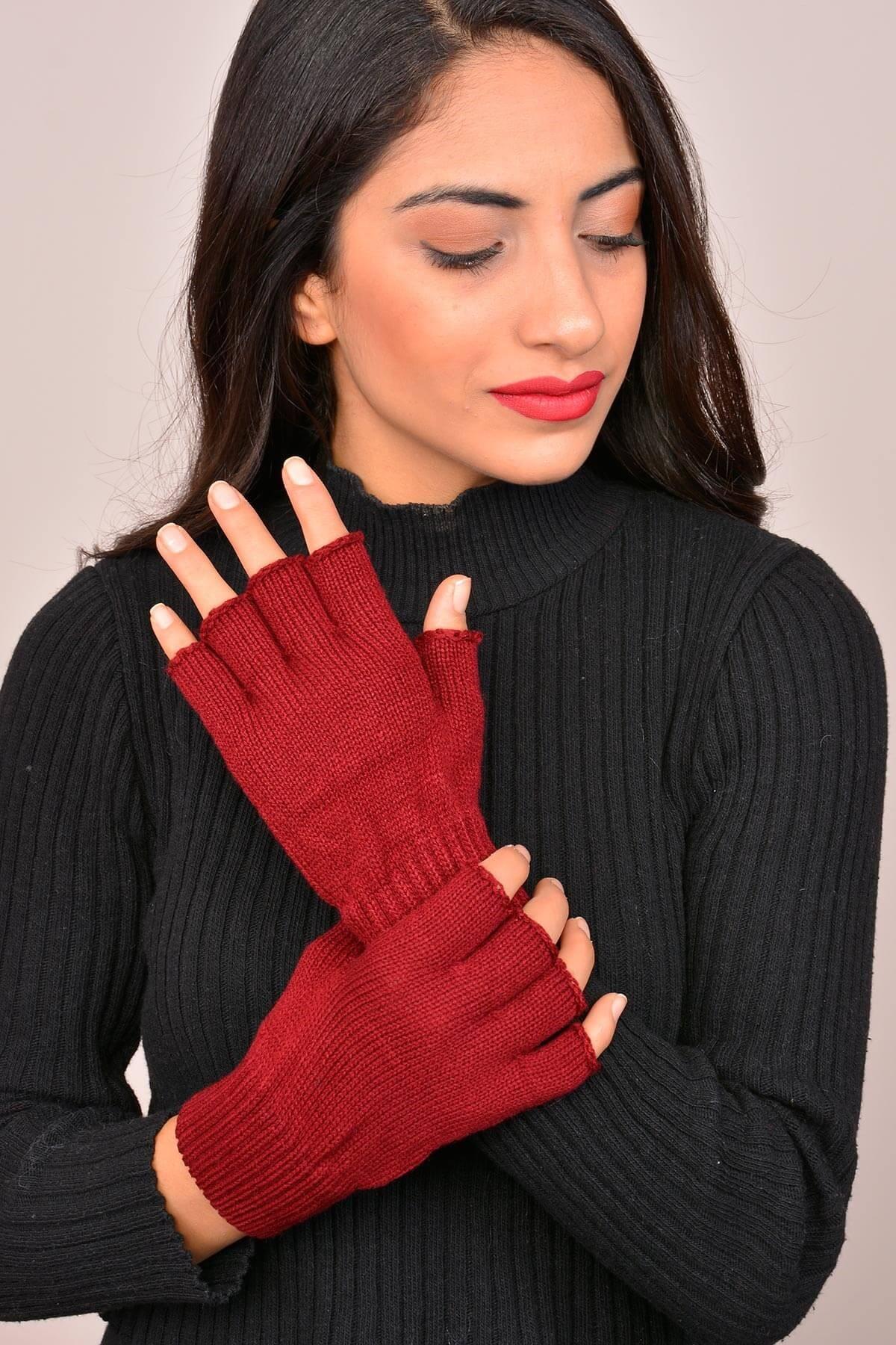 Kadın Parmaksız Eldiven Bordo