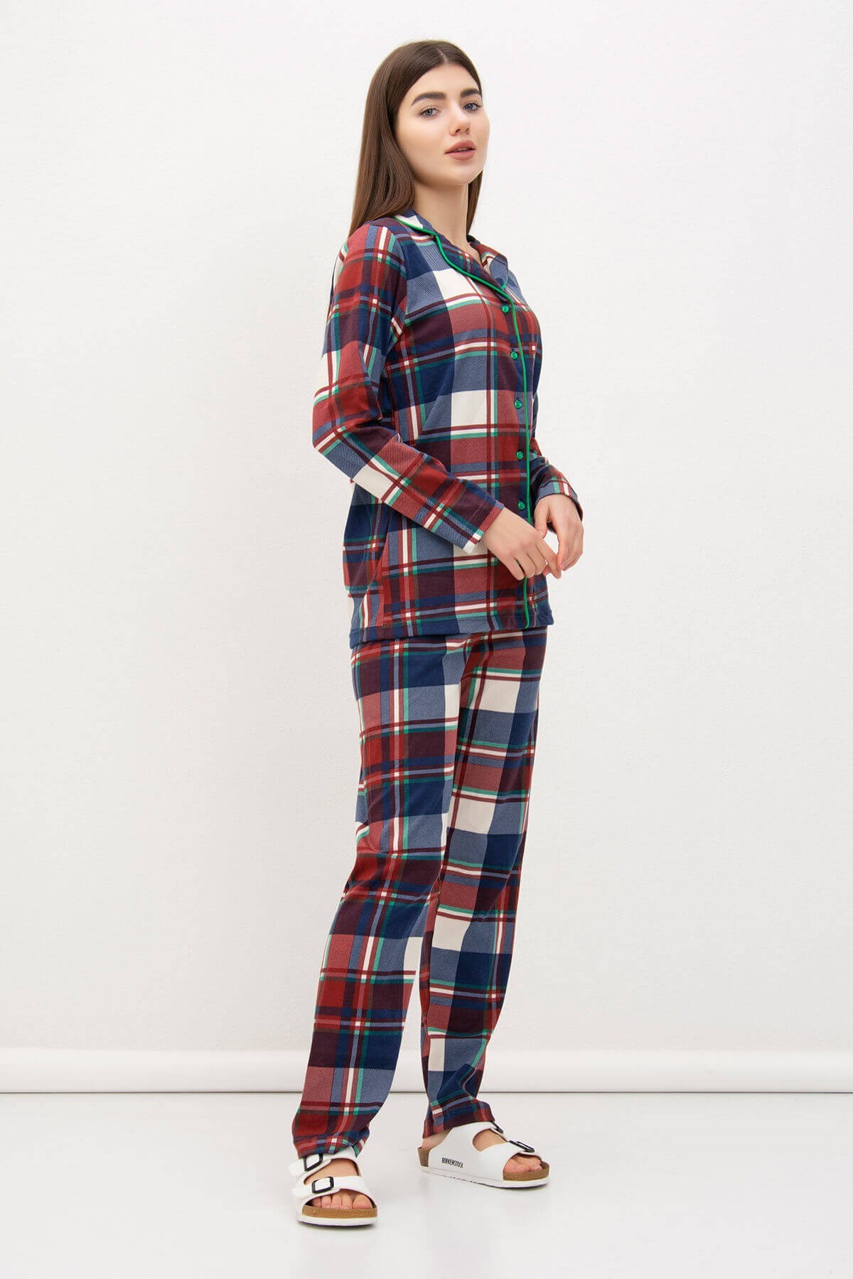 Kalın Pamuklu Düğmeli Pijama Takımı