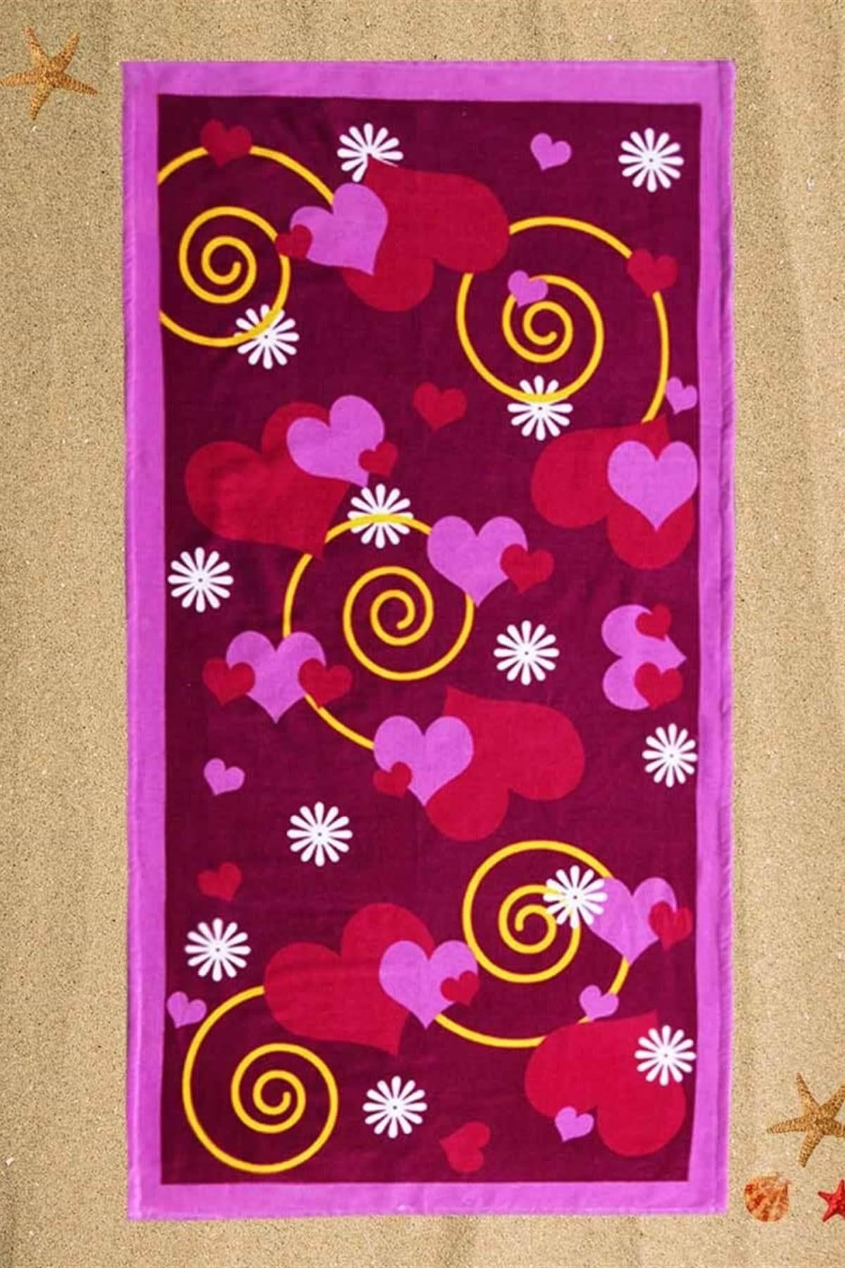 Kalp Desenli Plaj Havlusu Pembe