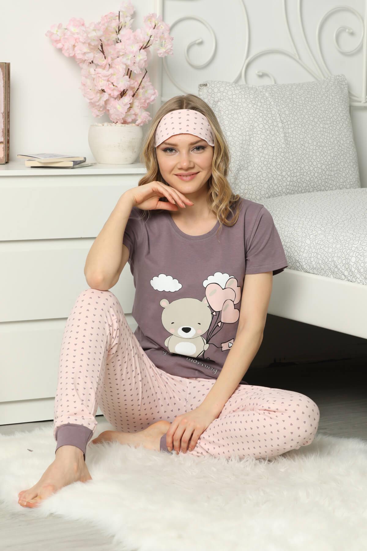 Kalpli Kısa Kol Pijama Takım Gül Kurusu