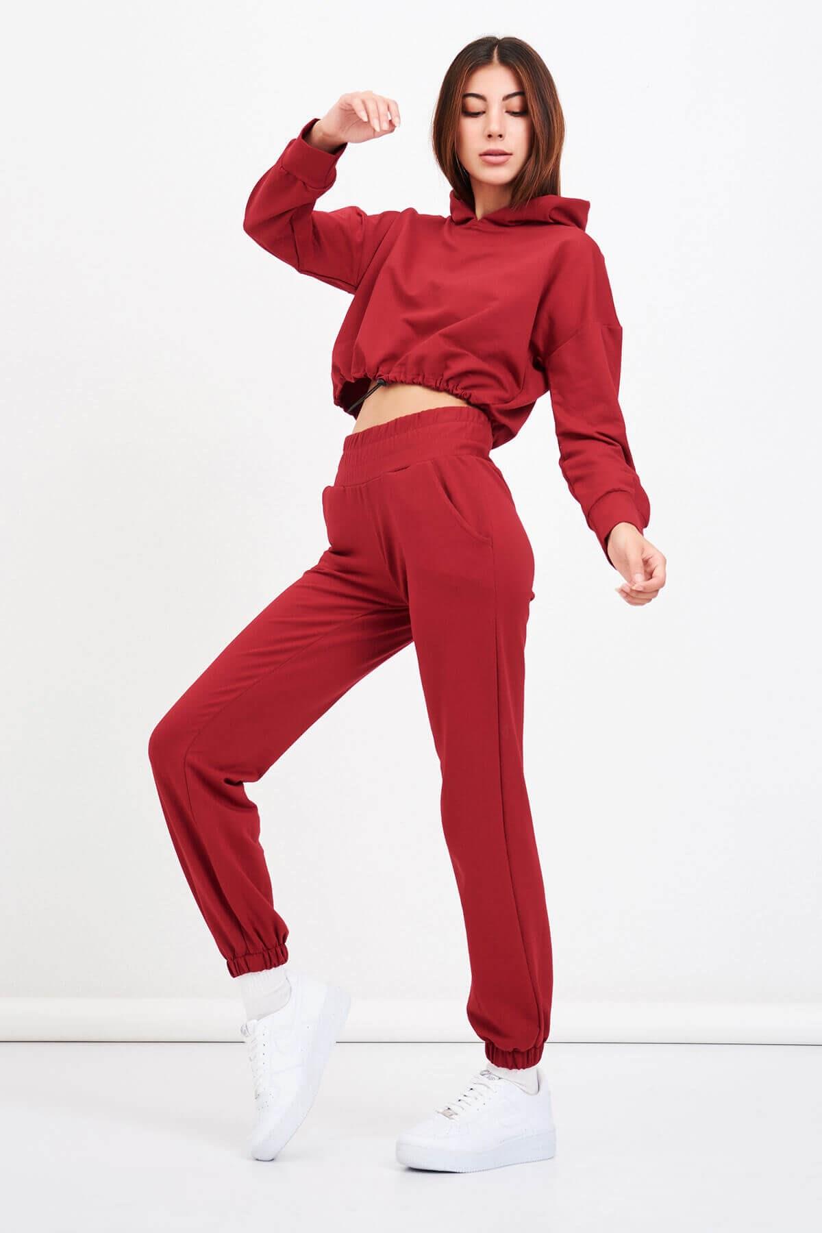 Kapüşonlu Bordo Eşofman Takımı