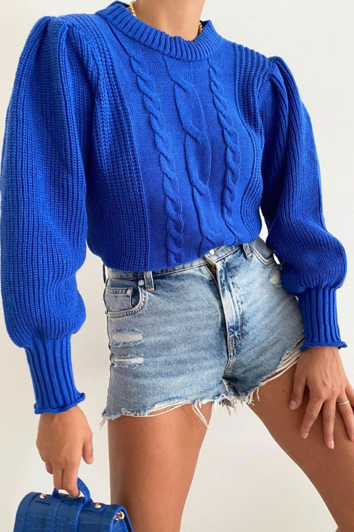 Karpuz Kol Örgü Desen Triko Saks