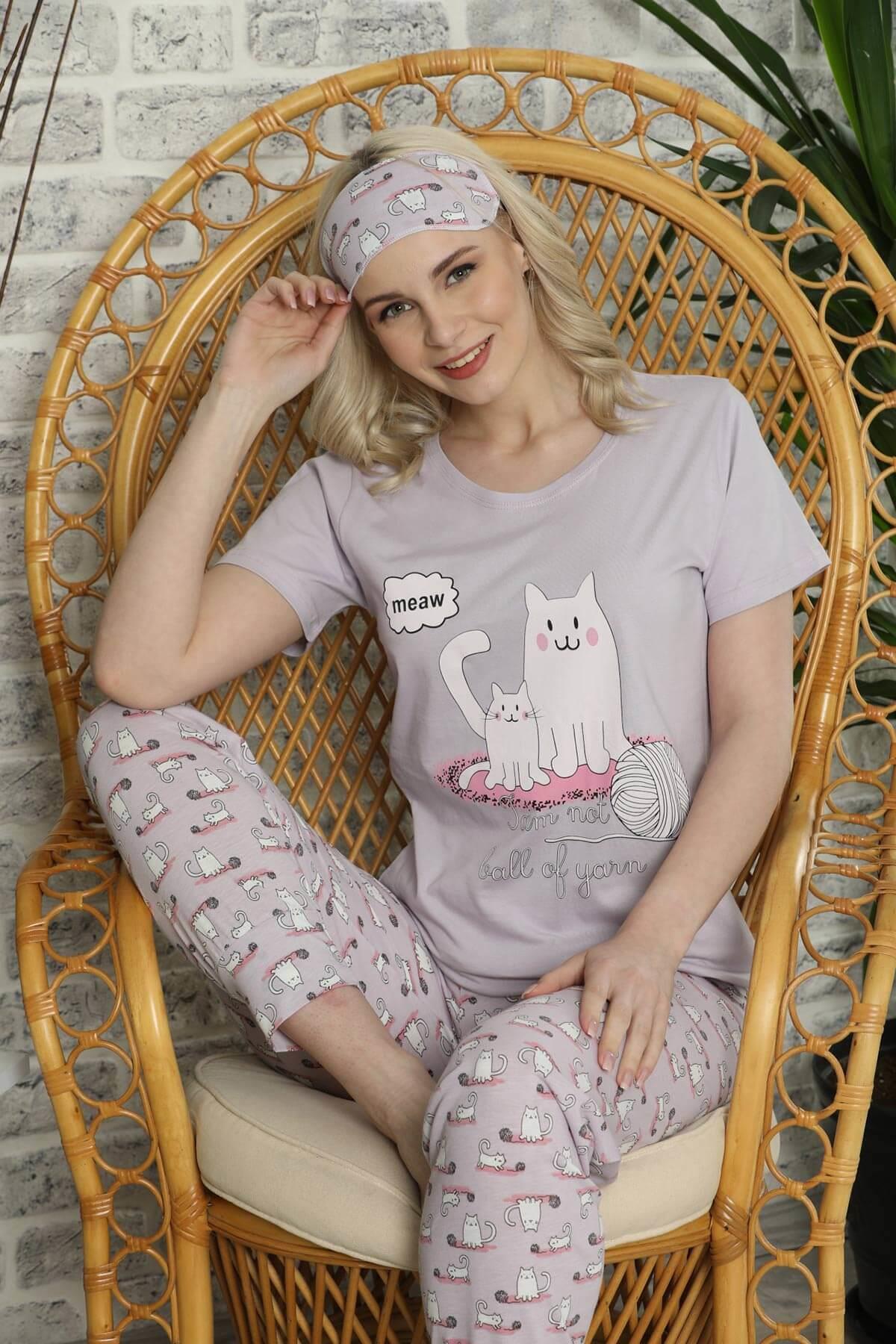 Kısa Kol Pijama Takım Lila