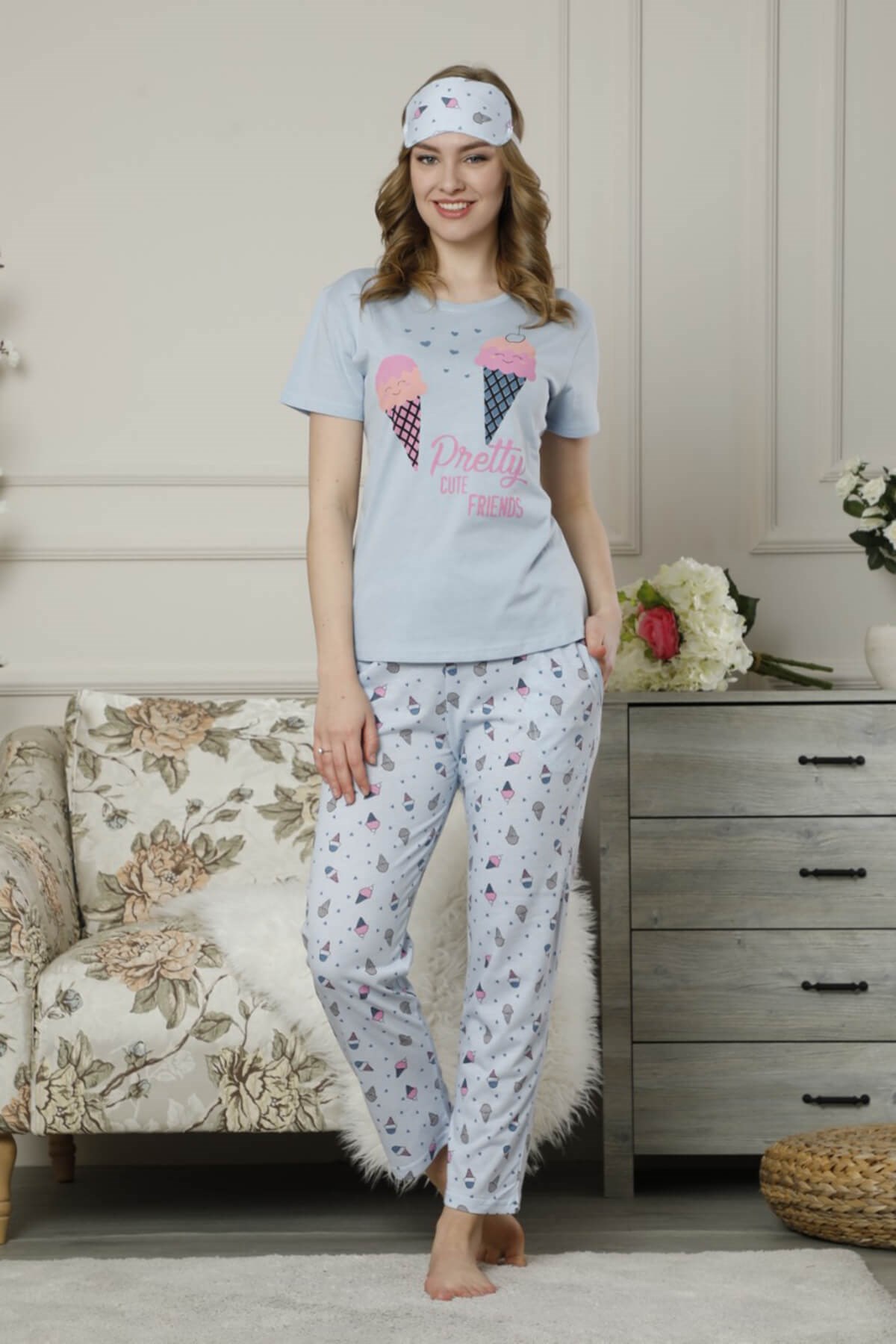 Kısa Kol Pijama Takımı Mavi