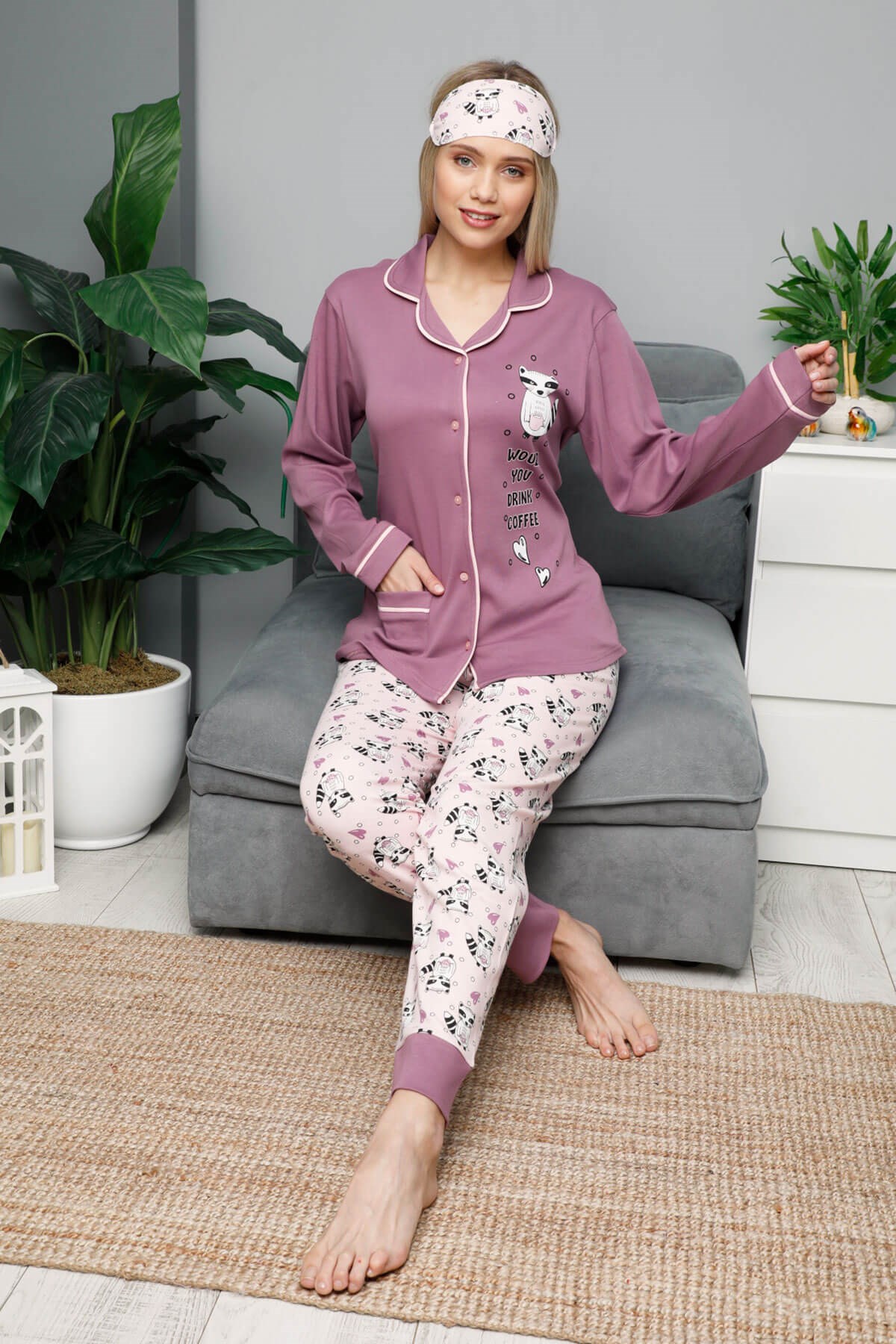 Kışlık Uzun Kol Düğmeli Pijama Takımı