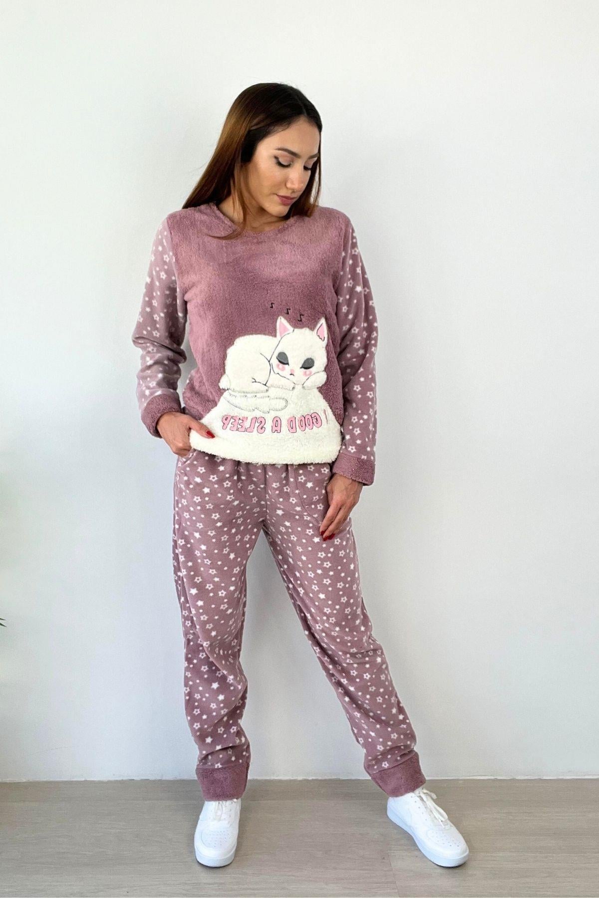 Kışlık Welsoft Pijama Takımı Lila