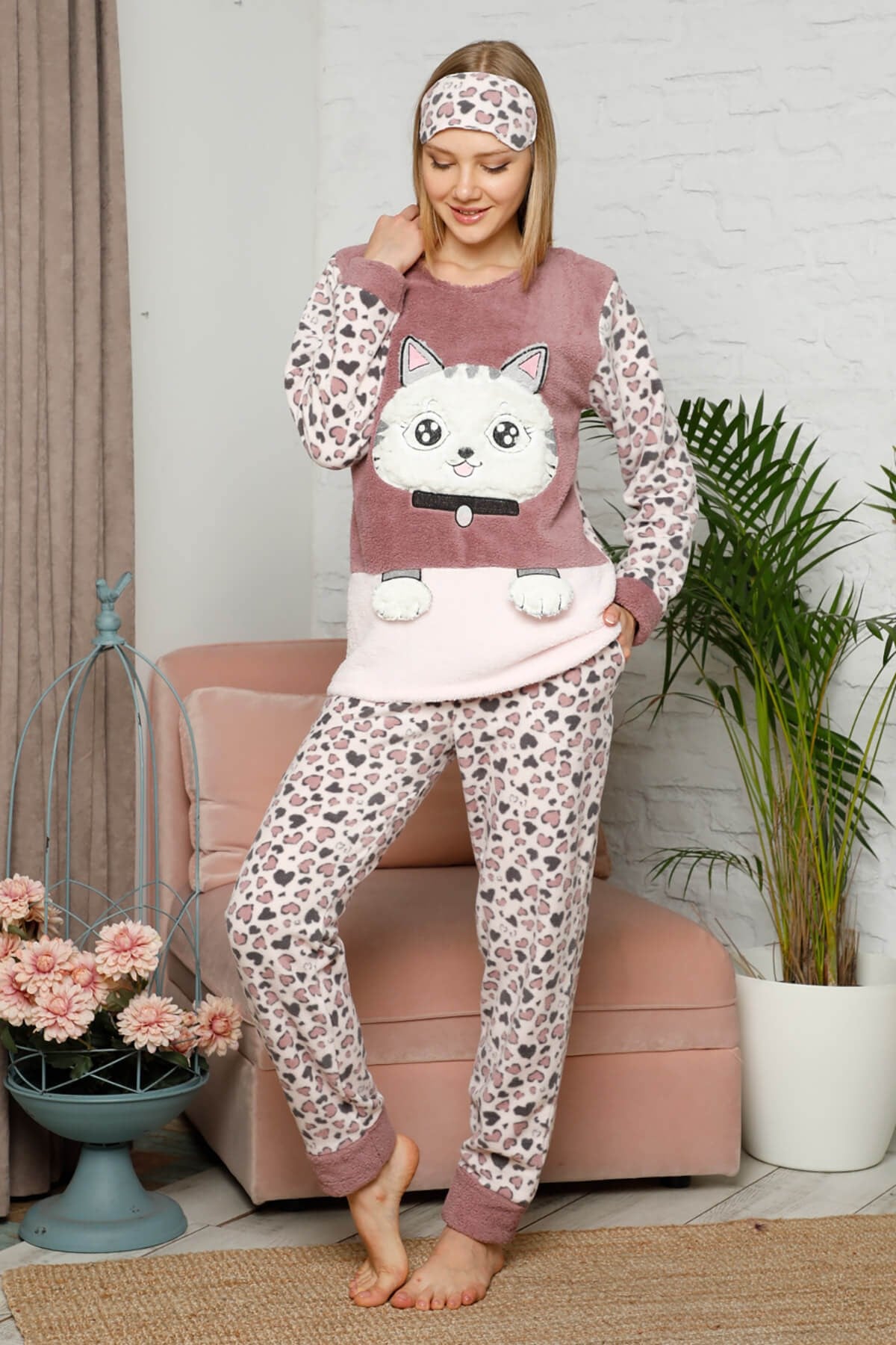 Kışlık Welsoft Pijama Takımı Pudra