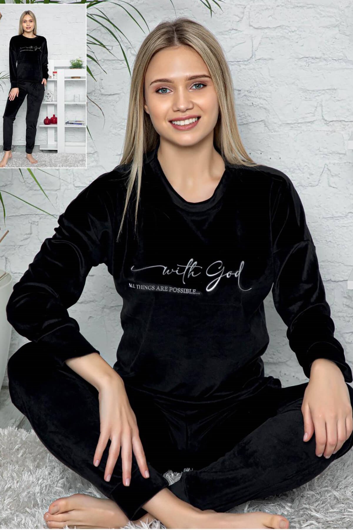 Likralı Kadife Pijama Takımı