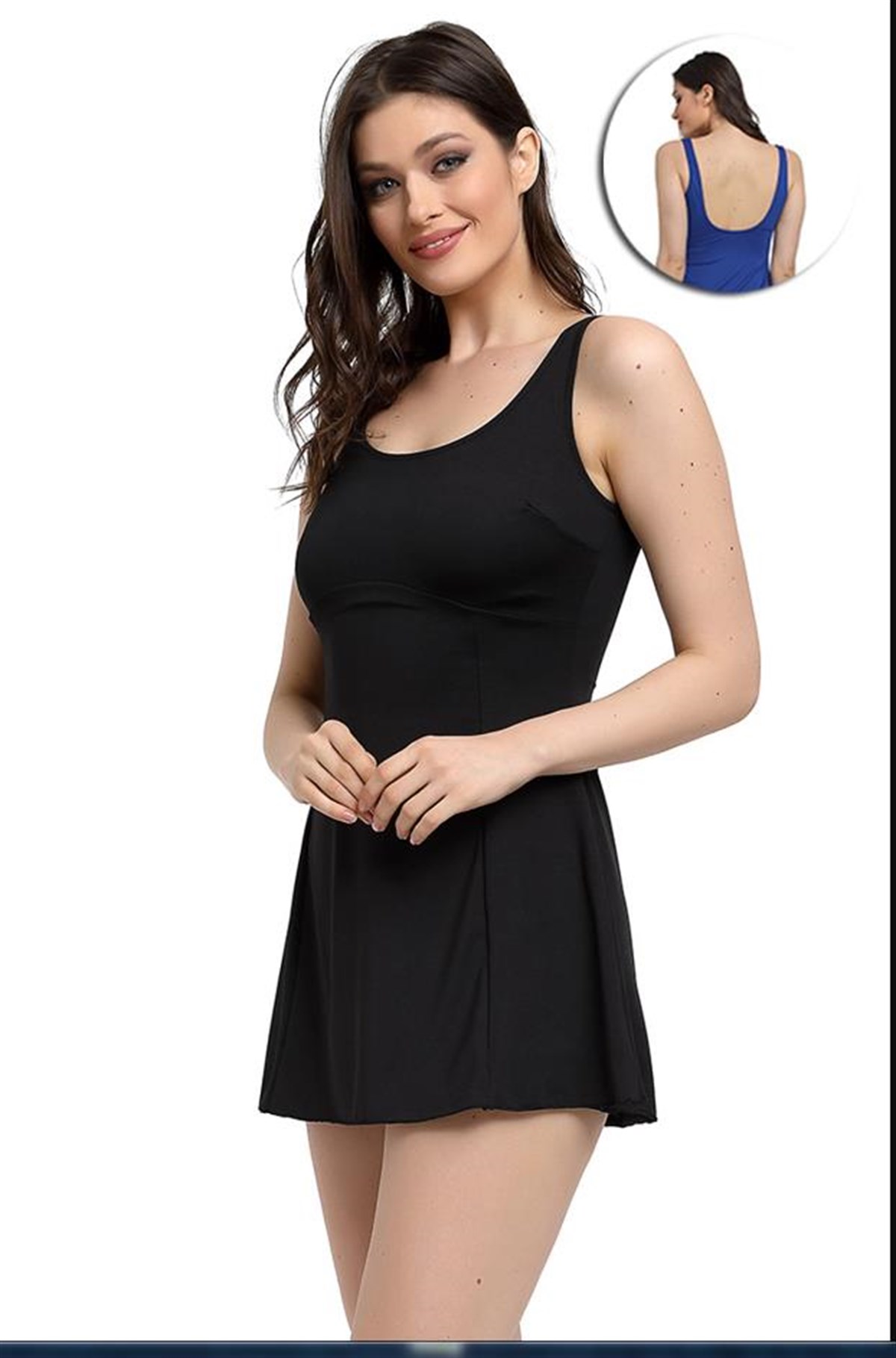 Likralı Şortlu Elbise Mayo Siyah