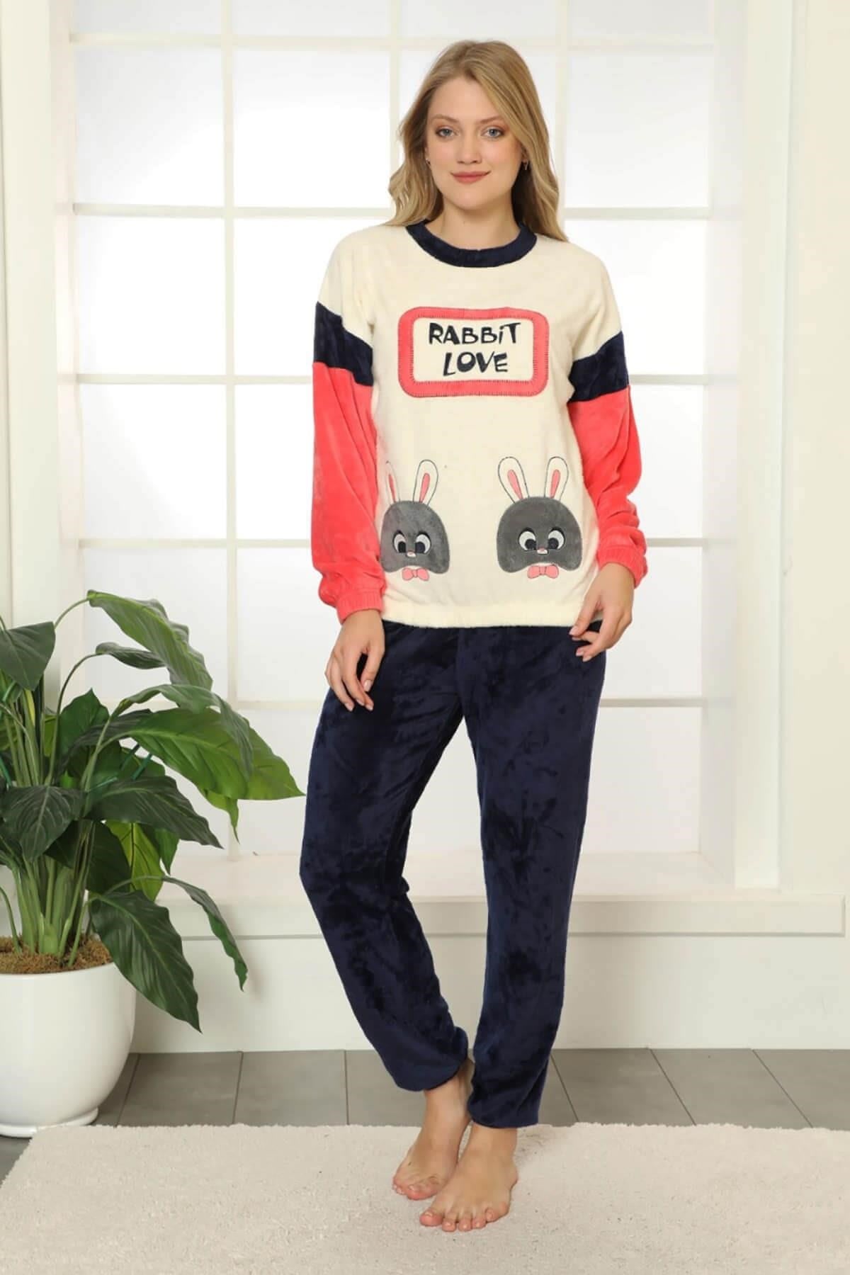 Love Rabbit Kadife Kadın Pijama Takımı