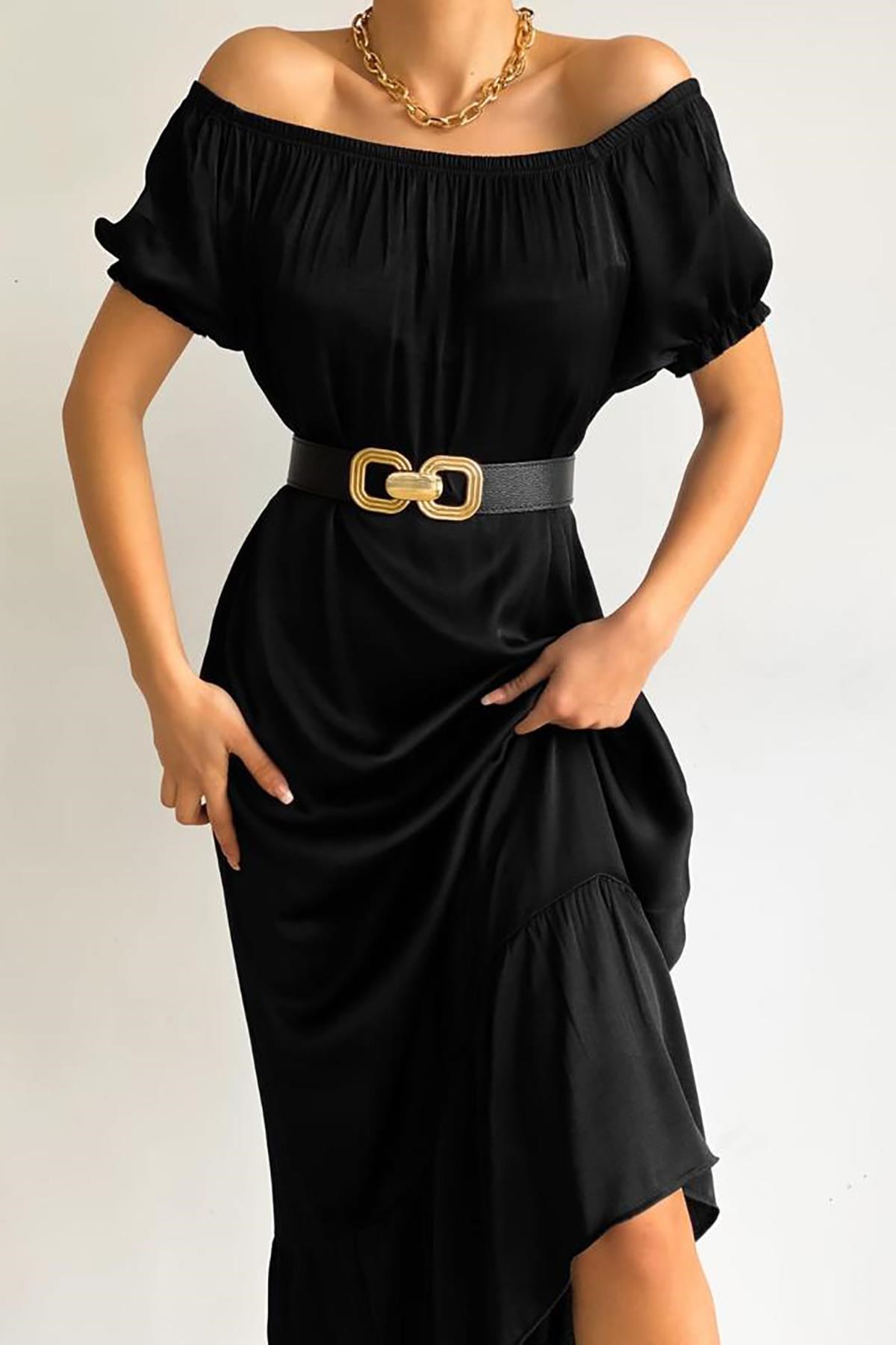 Madonna Yaka Basic Siyah Elbise